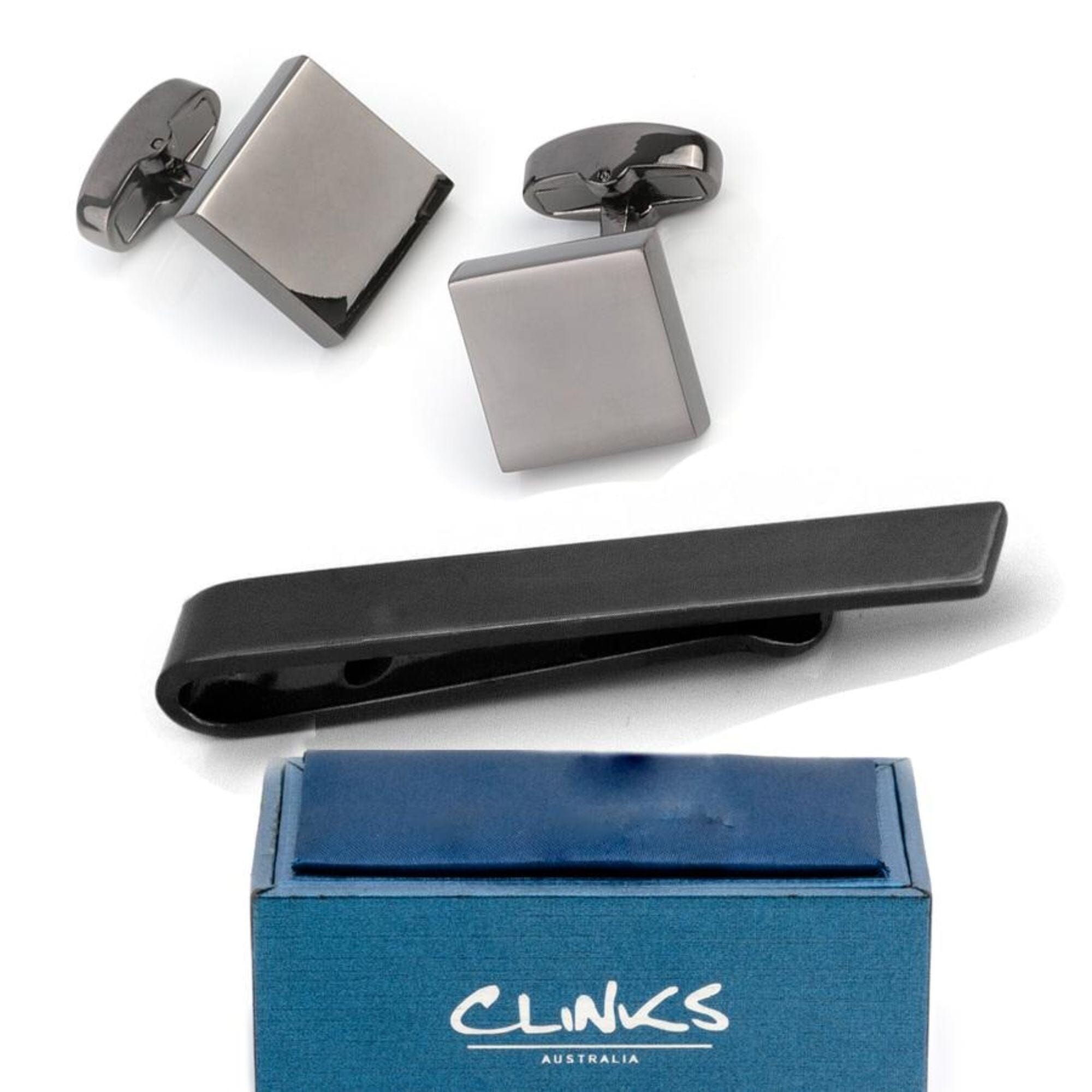 Gunmetal Classic Cufflinks & Tie Bar Set Gift Set Clinks Australia 