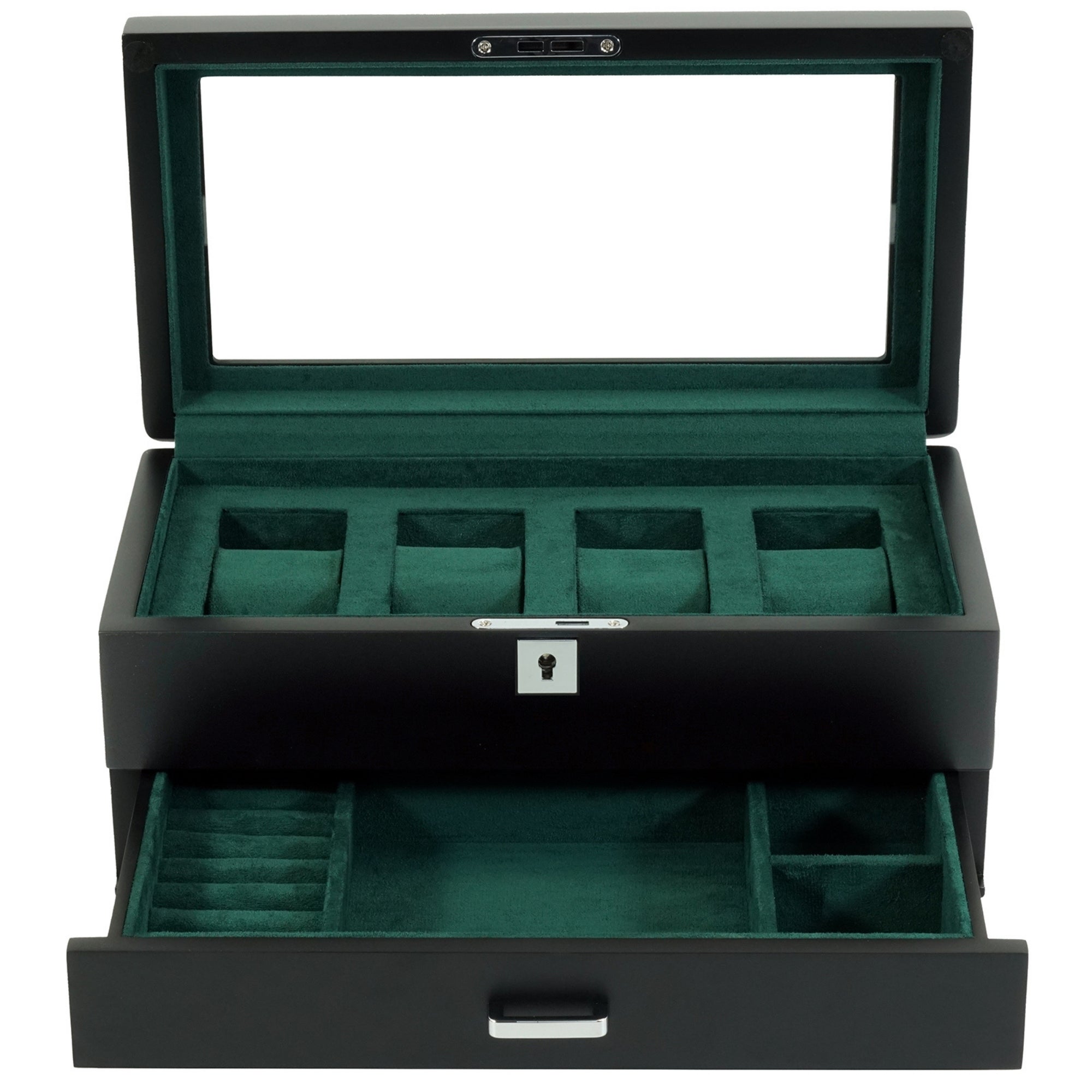 Seconds - 4 Slots Wooden Watch Box with Green Interior and Drawer (A)