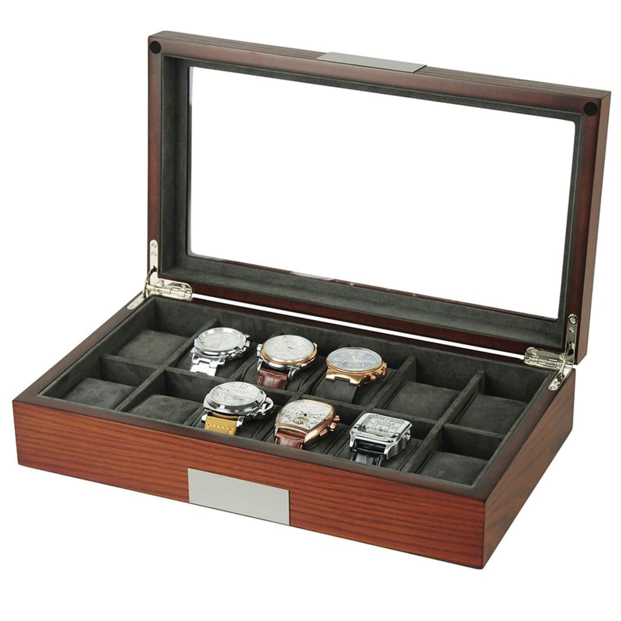Mahogany Watch Storage Box for 12 Watches Watch Boxes Clinks 