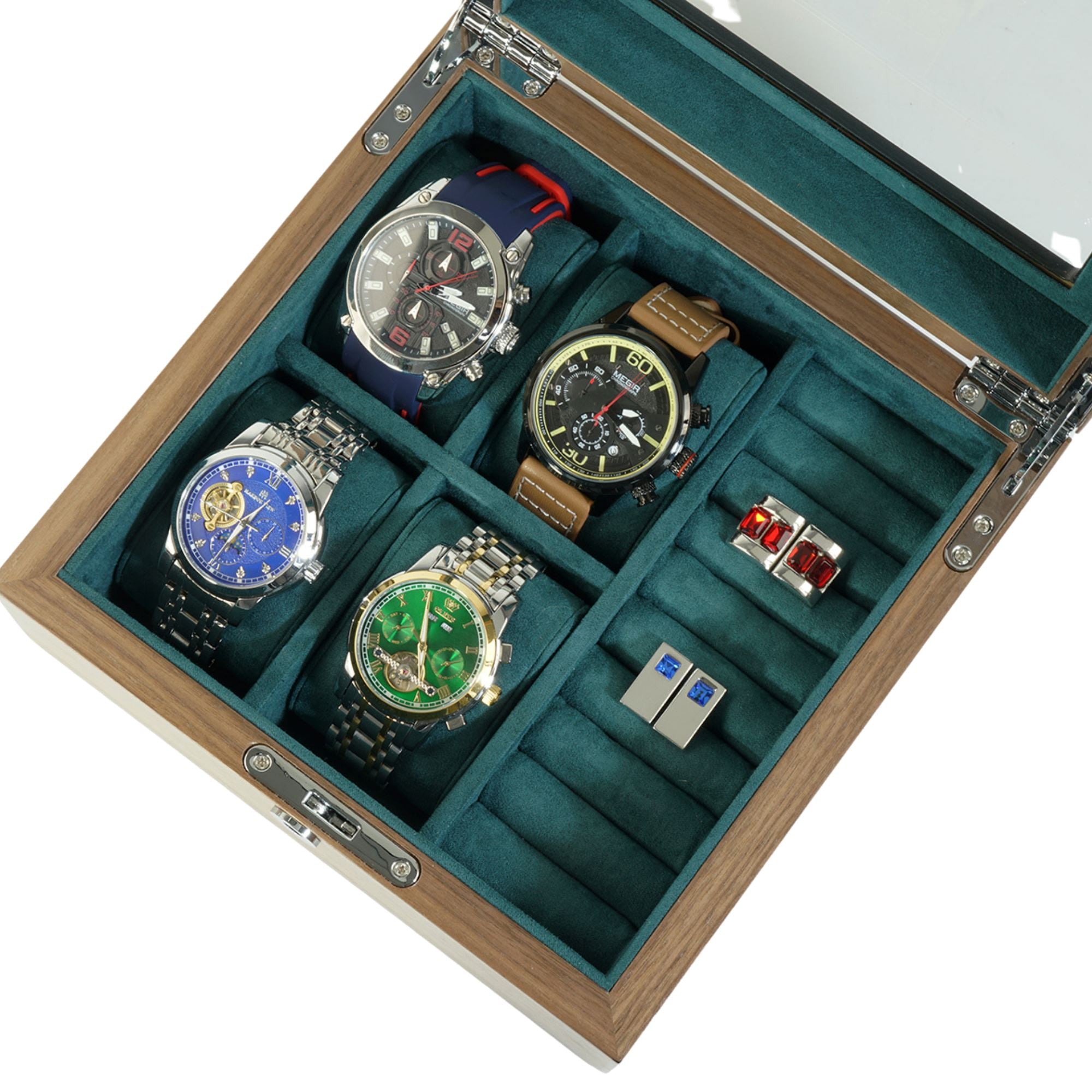 4 Slots Walnut Wooden Watch Box with Cufflinks Storage Watch Boxes Clinks Australia 