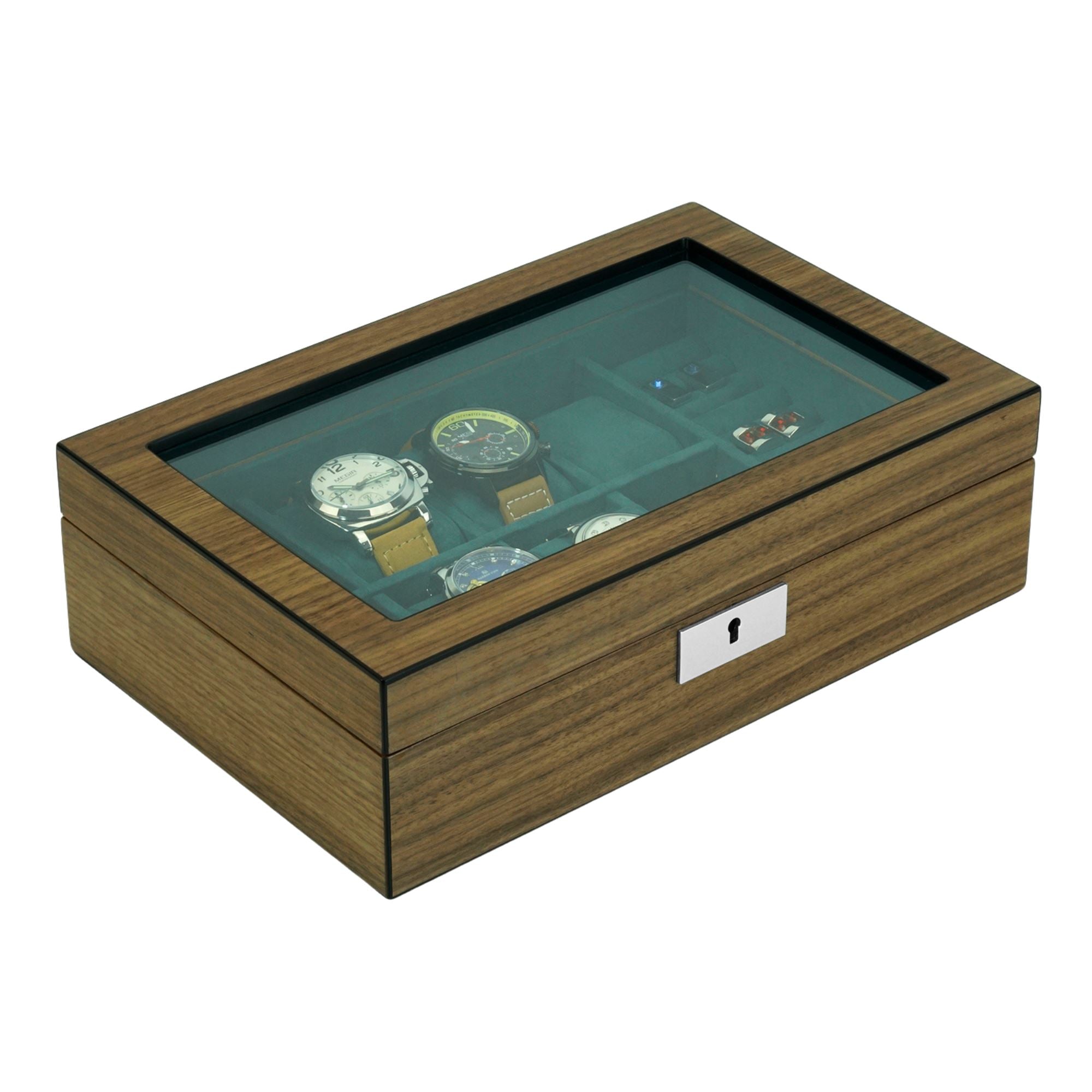 8 Slots Walnut Wooden Watch Box with Cufflinks Storage Watch Boxes Clinks Australia 