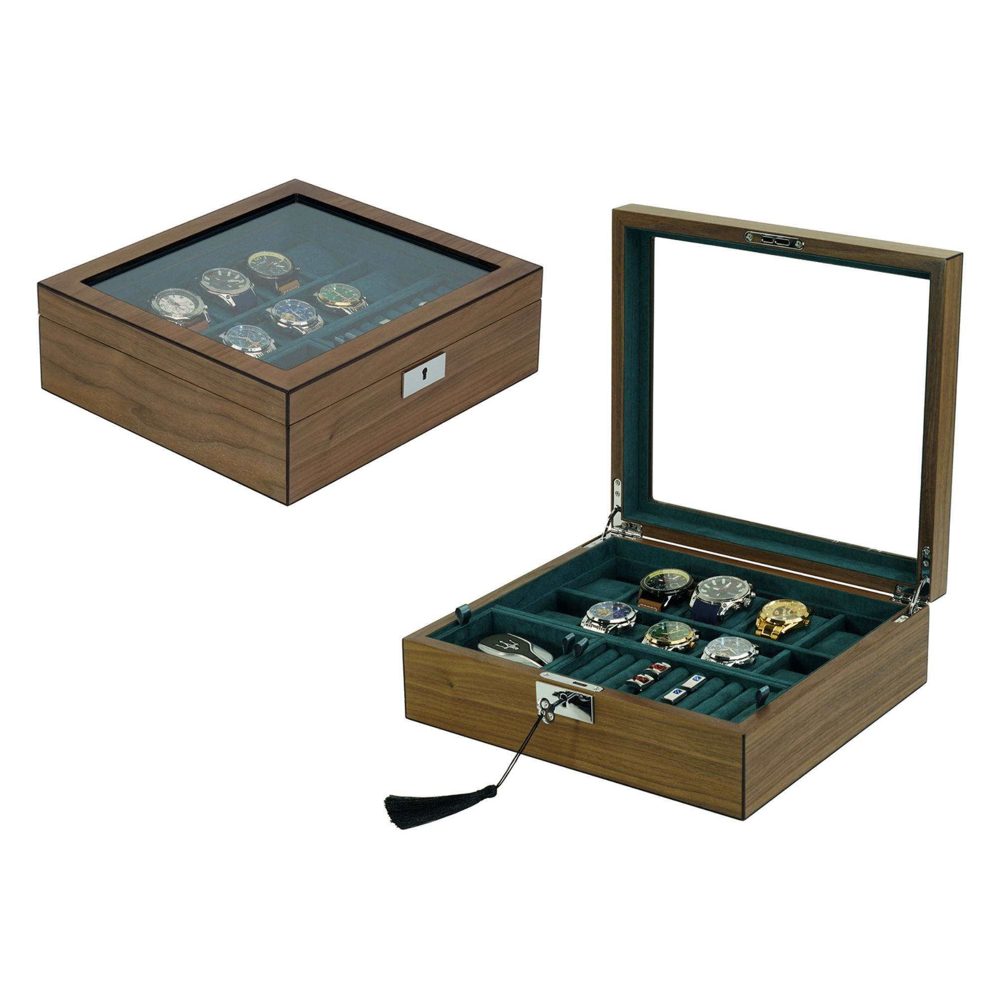 10 Slots Walnut Wooden Watch Box with Removable Trays Watch Boxes Clinks Australia 