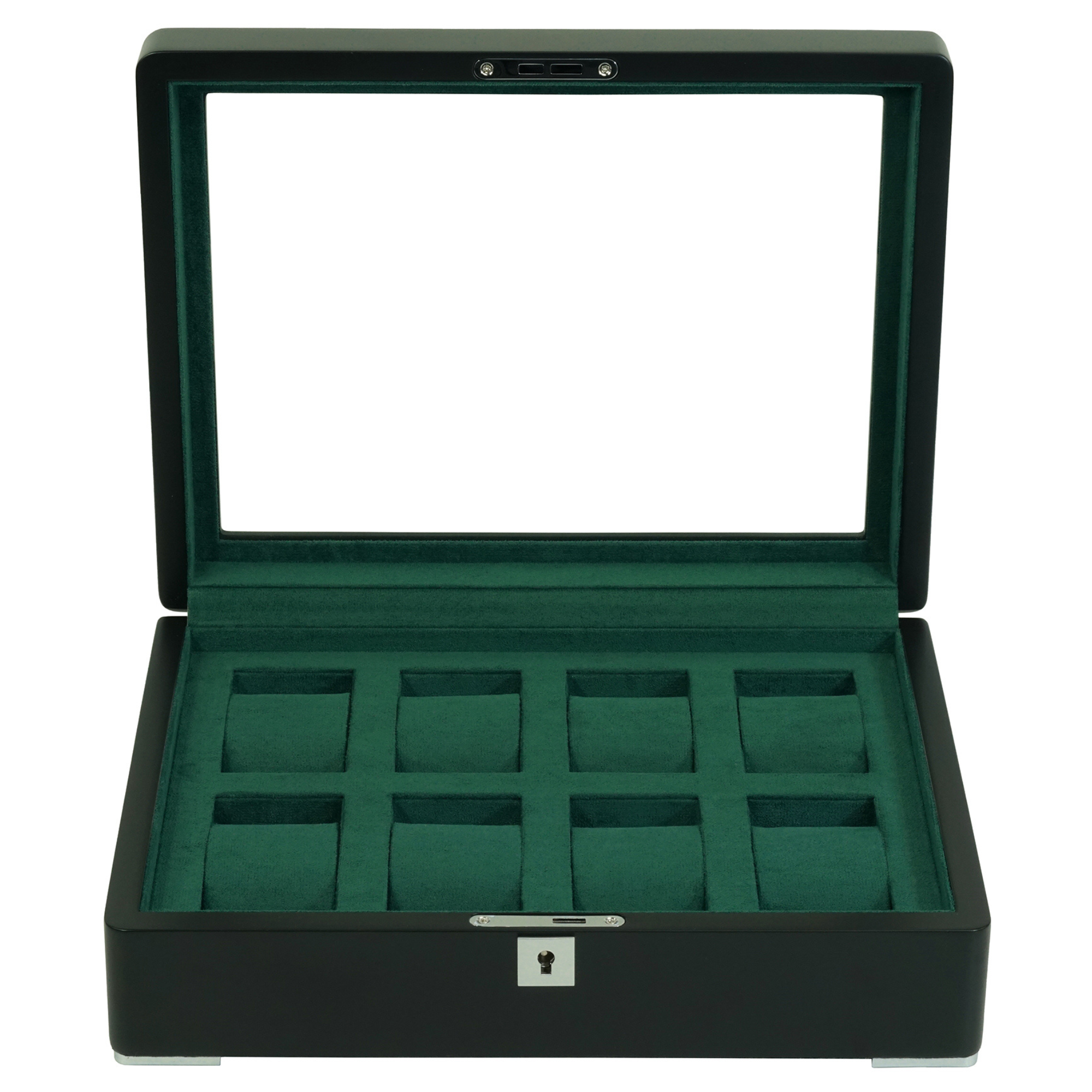 8 Slot Black Wooden Watch Box with Green Interior