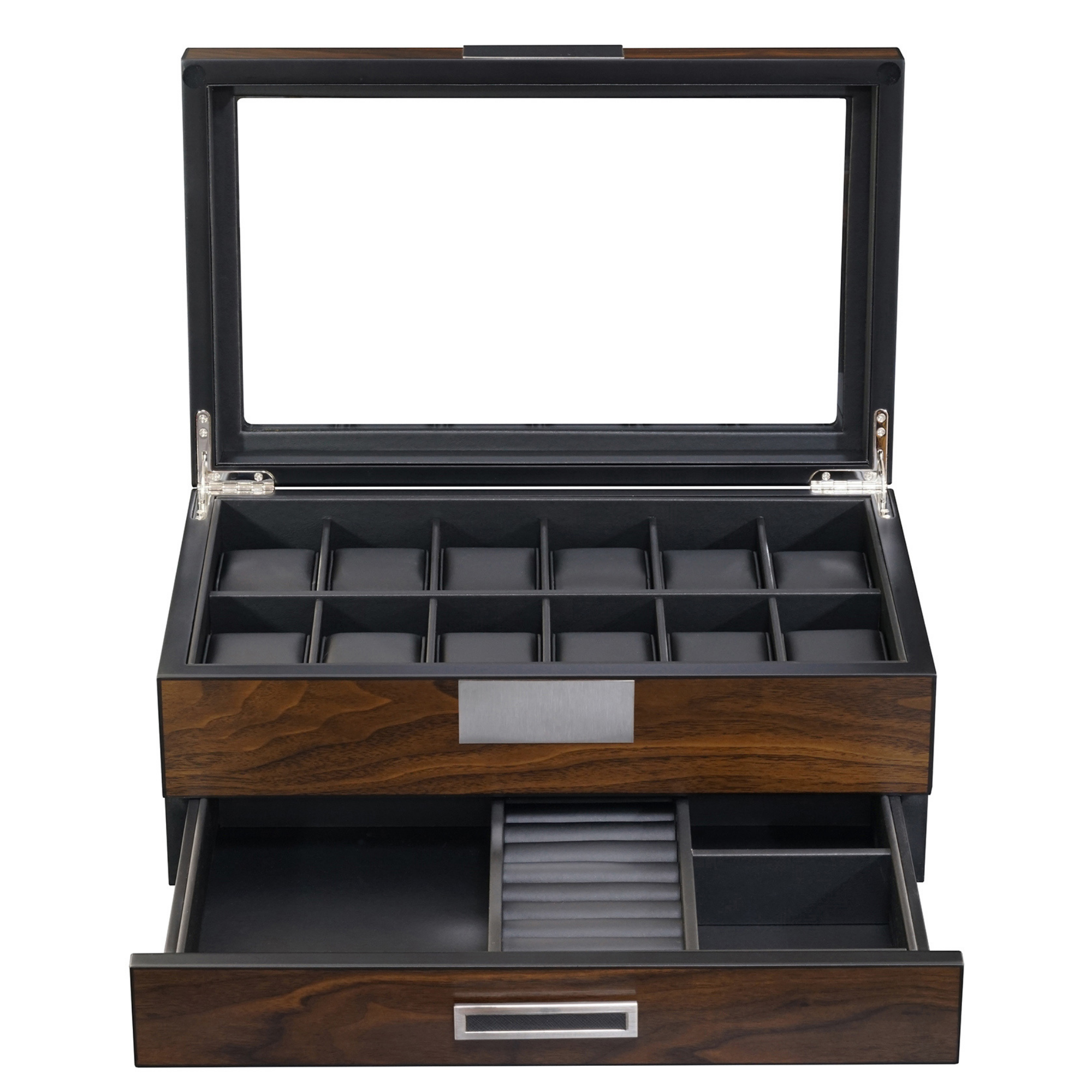12 Slots Watch Box with Drawer in Ebony Wood