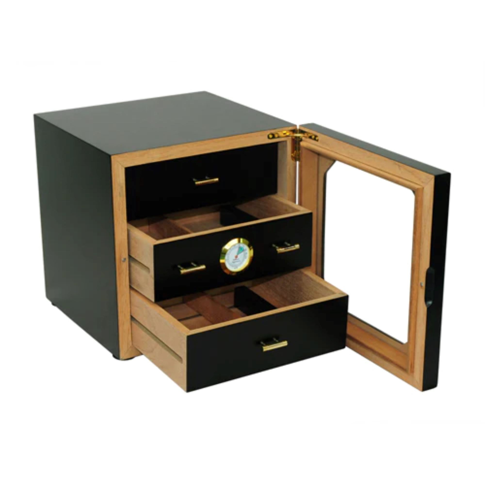 50-100 CT Black Cigar Humidor Wooden Cabinet for Cigars Cigar Boxes Clinks 