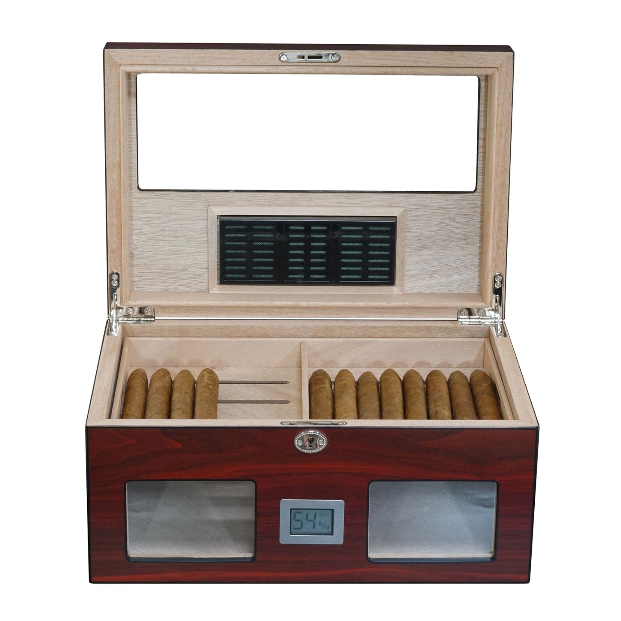 100 CT Cherry Wooden Cigar Humidor Box with Digital Hygrometer Cigar Boxes Clinks 
