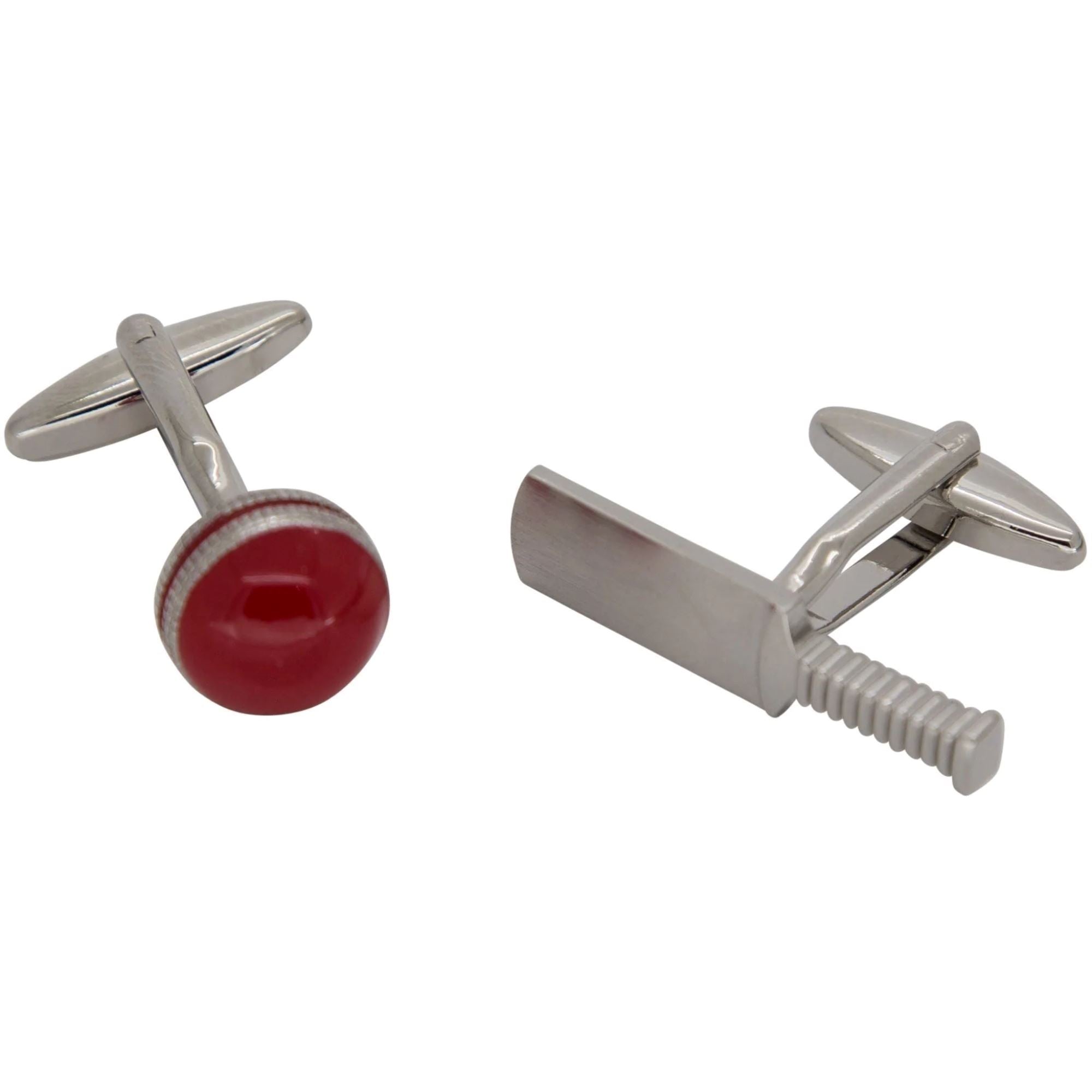 Cricket Red Ball and Silver Bat Cufflinks Novelty Cufflinks Clinks Australia 