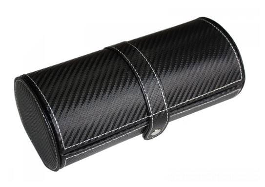 Cufflinks and Watch Roll Case in Black Carbon Fibre Vegan Leather Watch Boxes Clinks 