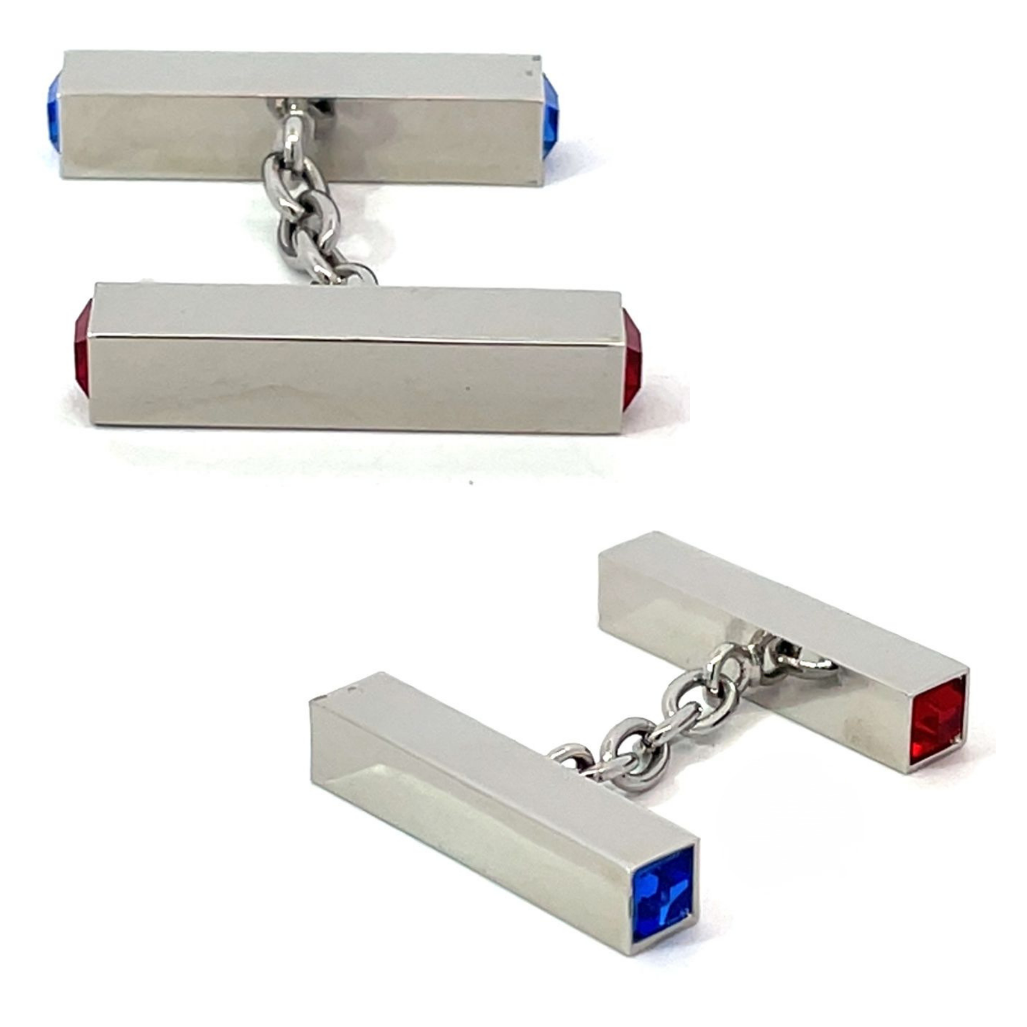 Red & Blue Crystal Chain Cufflinks