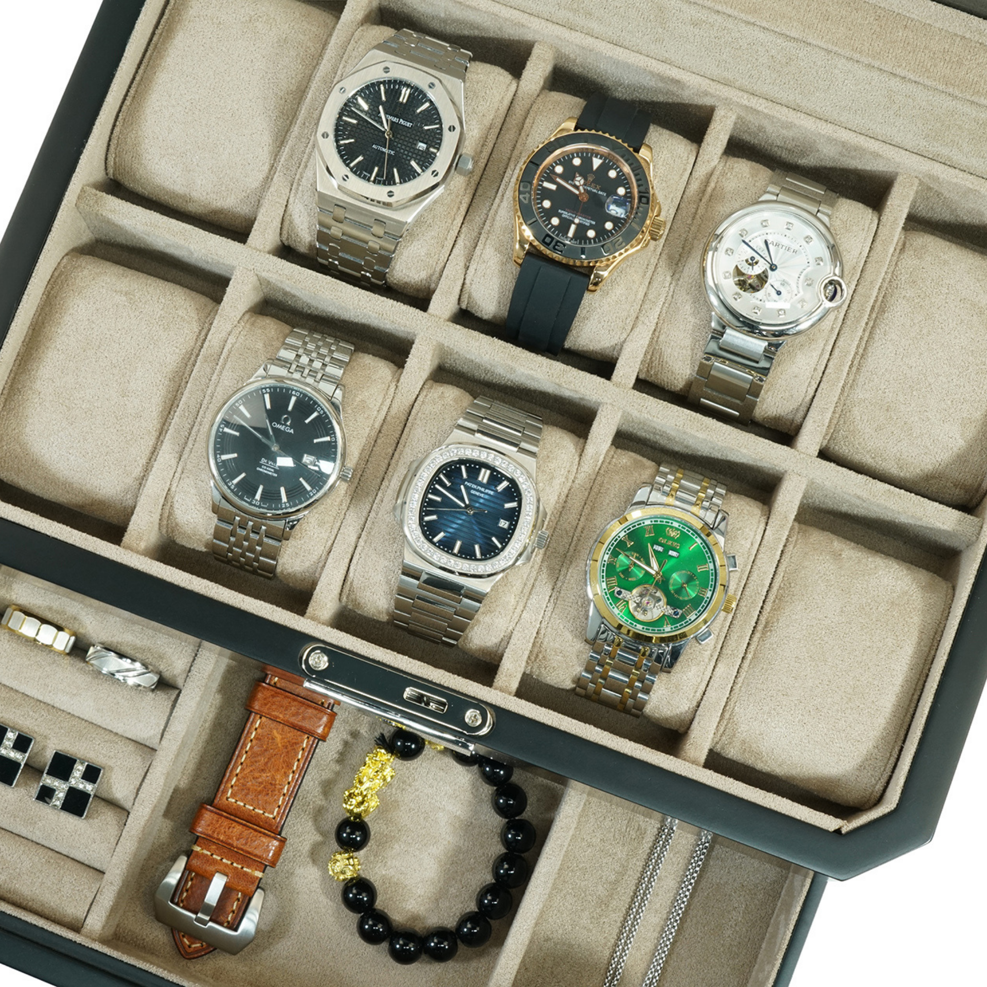 10 Slots Octagon Walnut Wooden Watch Box with Drawer