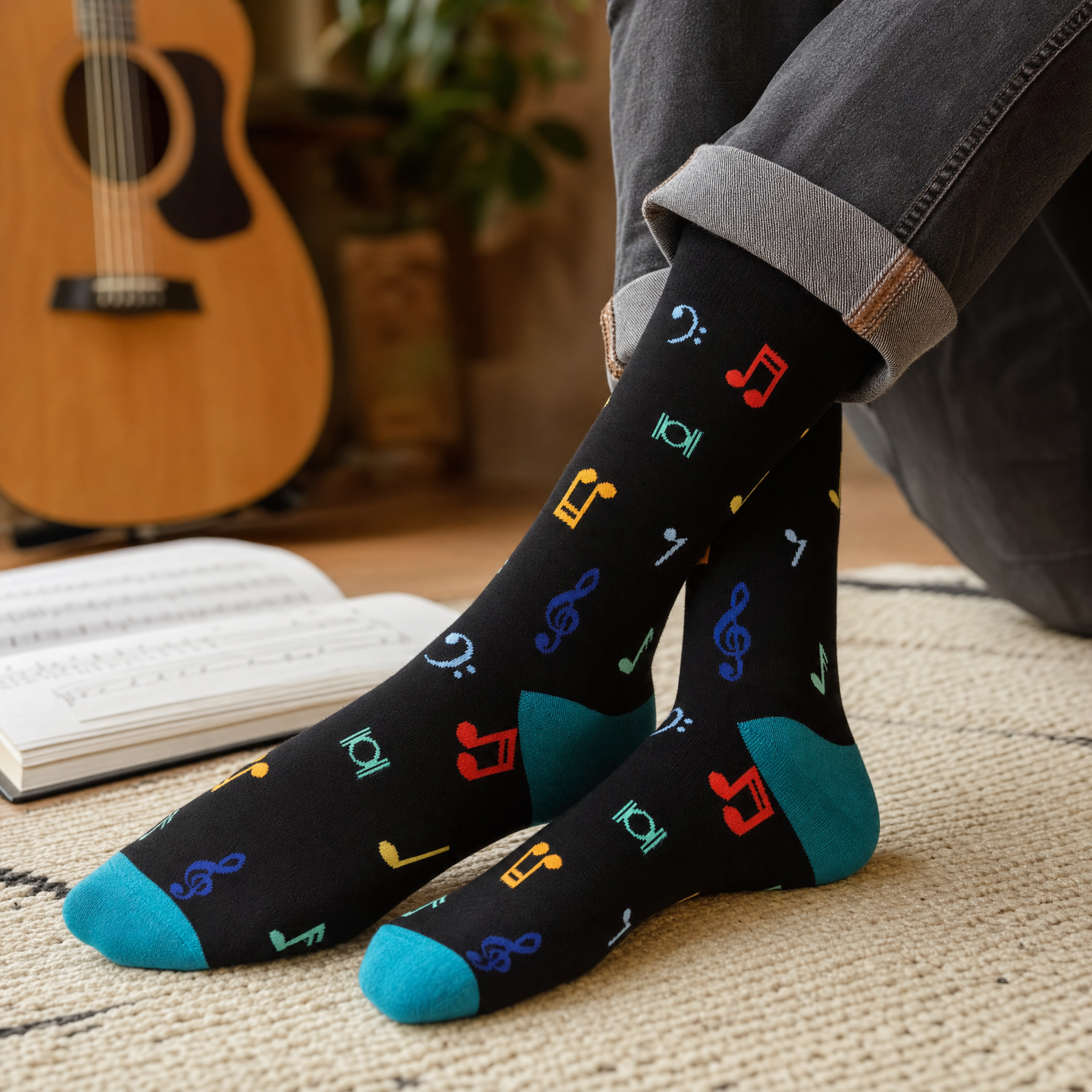Soul Song Music Notes Bamboo Socks by Dapper Roo lifestyle image - GPT Image 2 #1