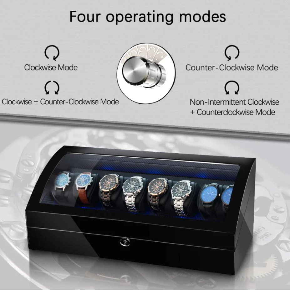 Avoca Watch Winder Box for 8 + 8 Watches in Black