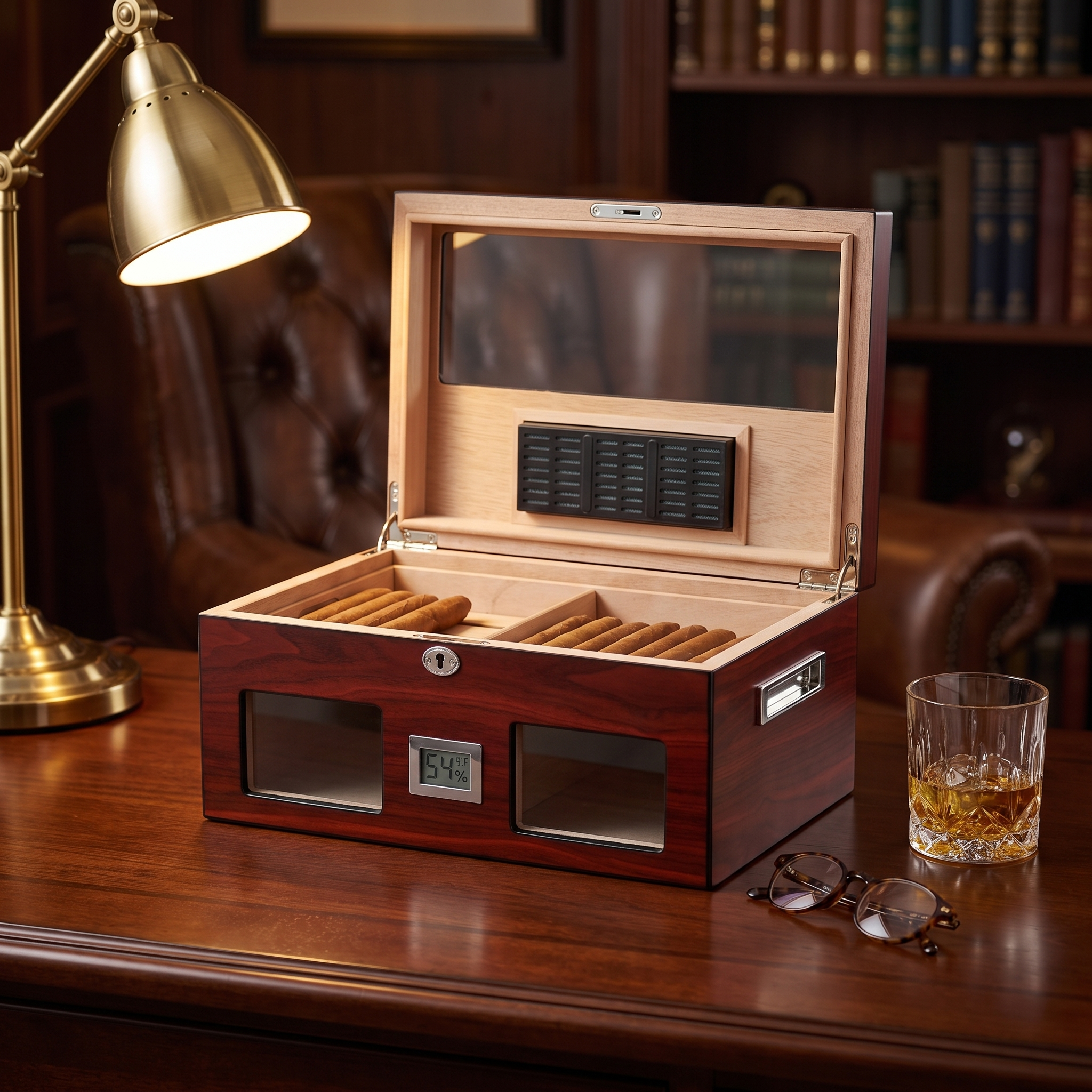 100 CT Cherry Wooden Cigar Humidor Box with Digital Hygrometer — lifestyle shot