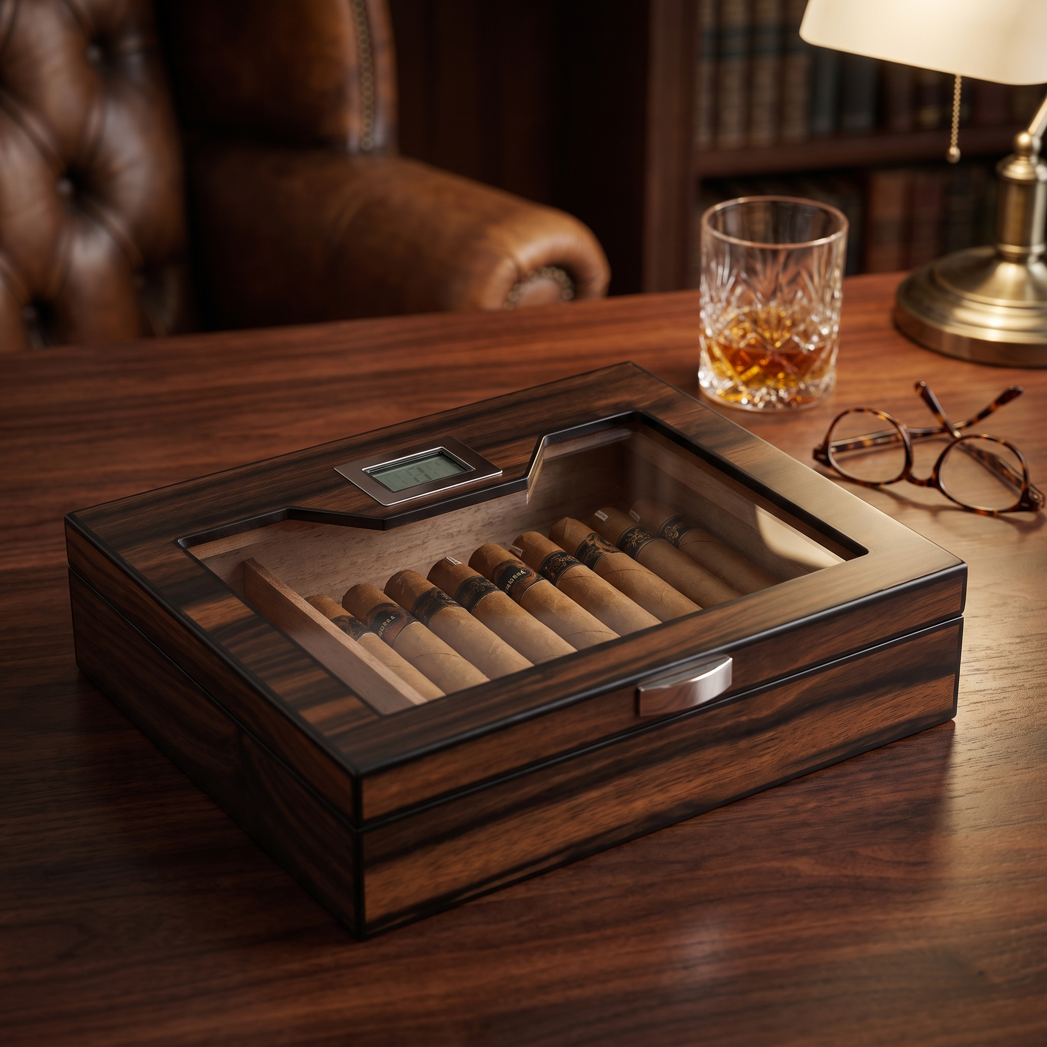 12-20 CT Ebony Wooden Cigar Humidor Box for Cigars — lifestyle shot