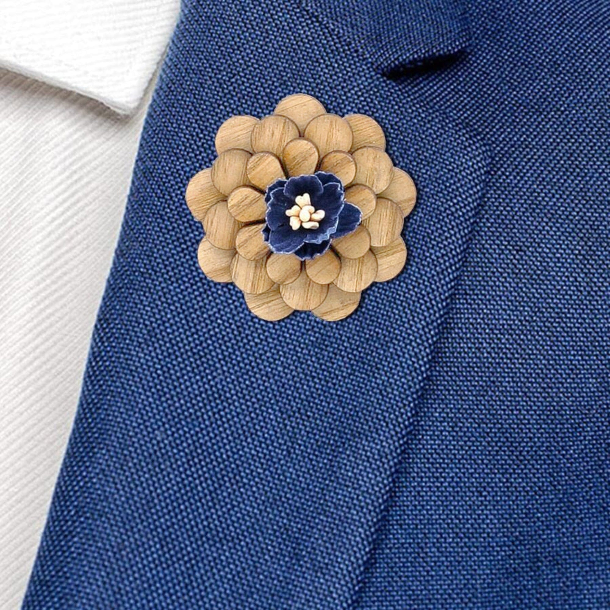 Wooden Blue Flower Lapel Pin Lapel Pin Clinks 