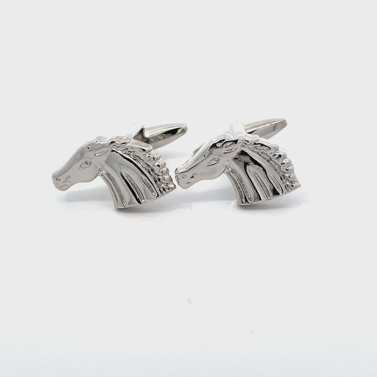 Shiny Silver Horse Head Cufflinks