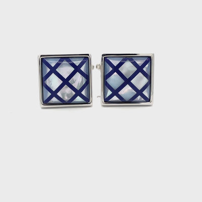 Navy Blue Crisscross on Mother of Pearl Cufflinks