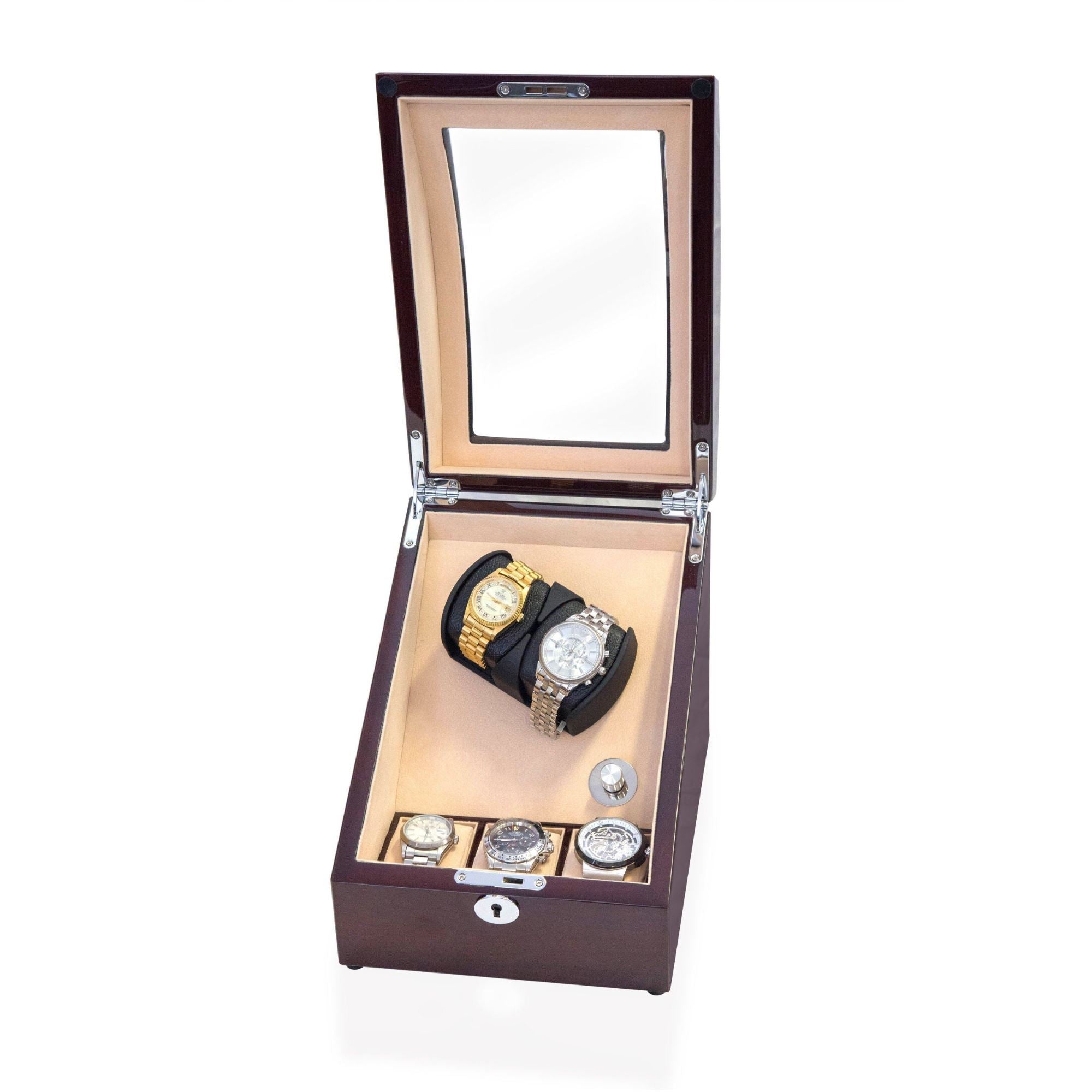 Seconds - Avoca Watch Winder Box for 2 + 3 watches in Mahogany (a) Seconds Clinks 