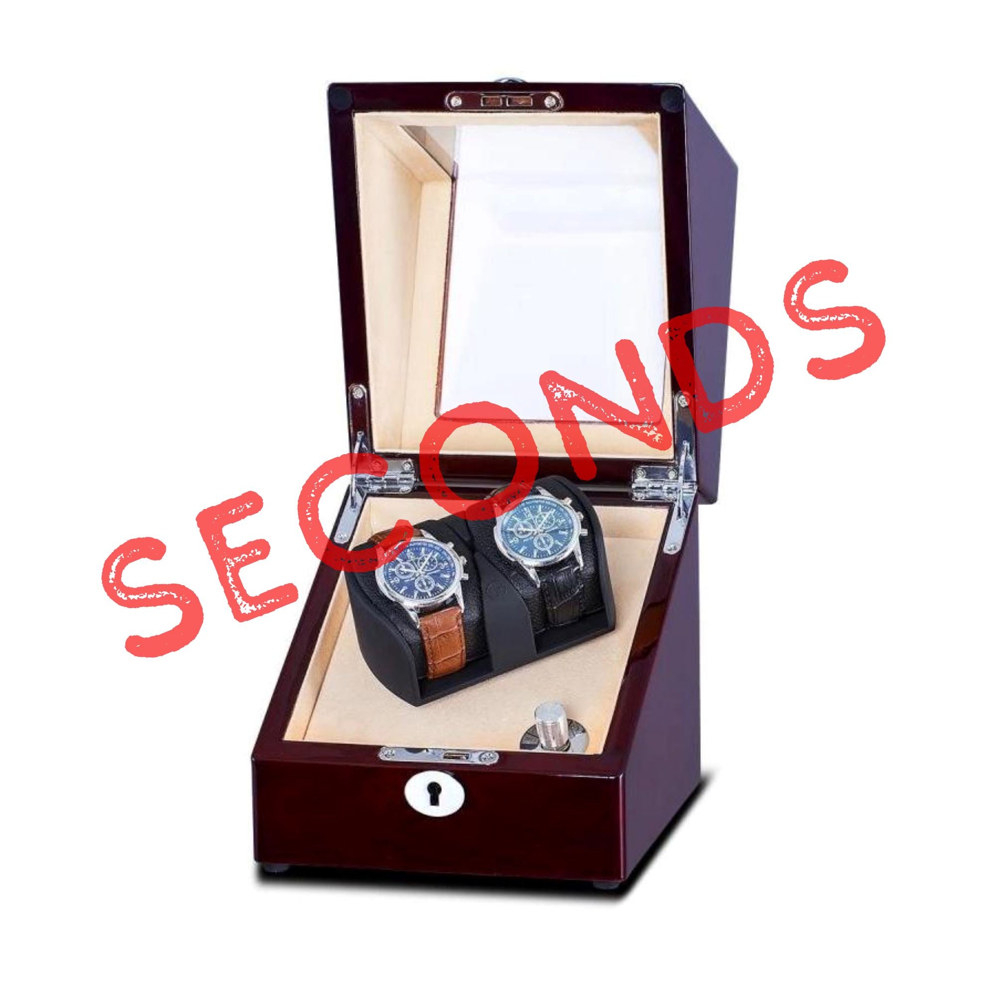 Seconds - Lindeman Mahogany Watch Winder Box for 2 Watches (Single Rotor) Seconds Clinks 