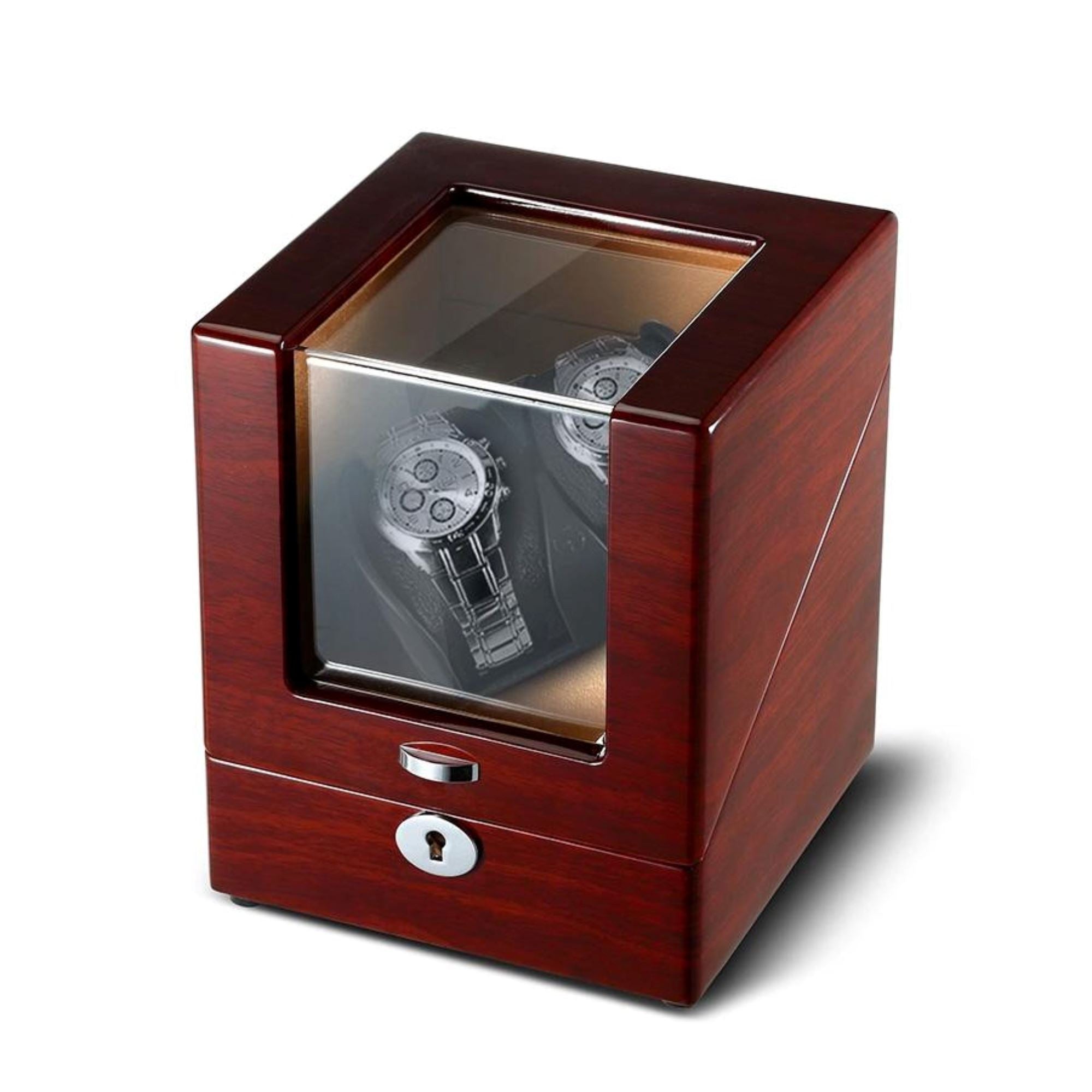 Seconds - Lindeman Mahogany Watch Winder Box for 2 Watches (Single Rotor) Seconds Clinks 