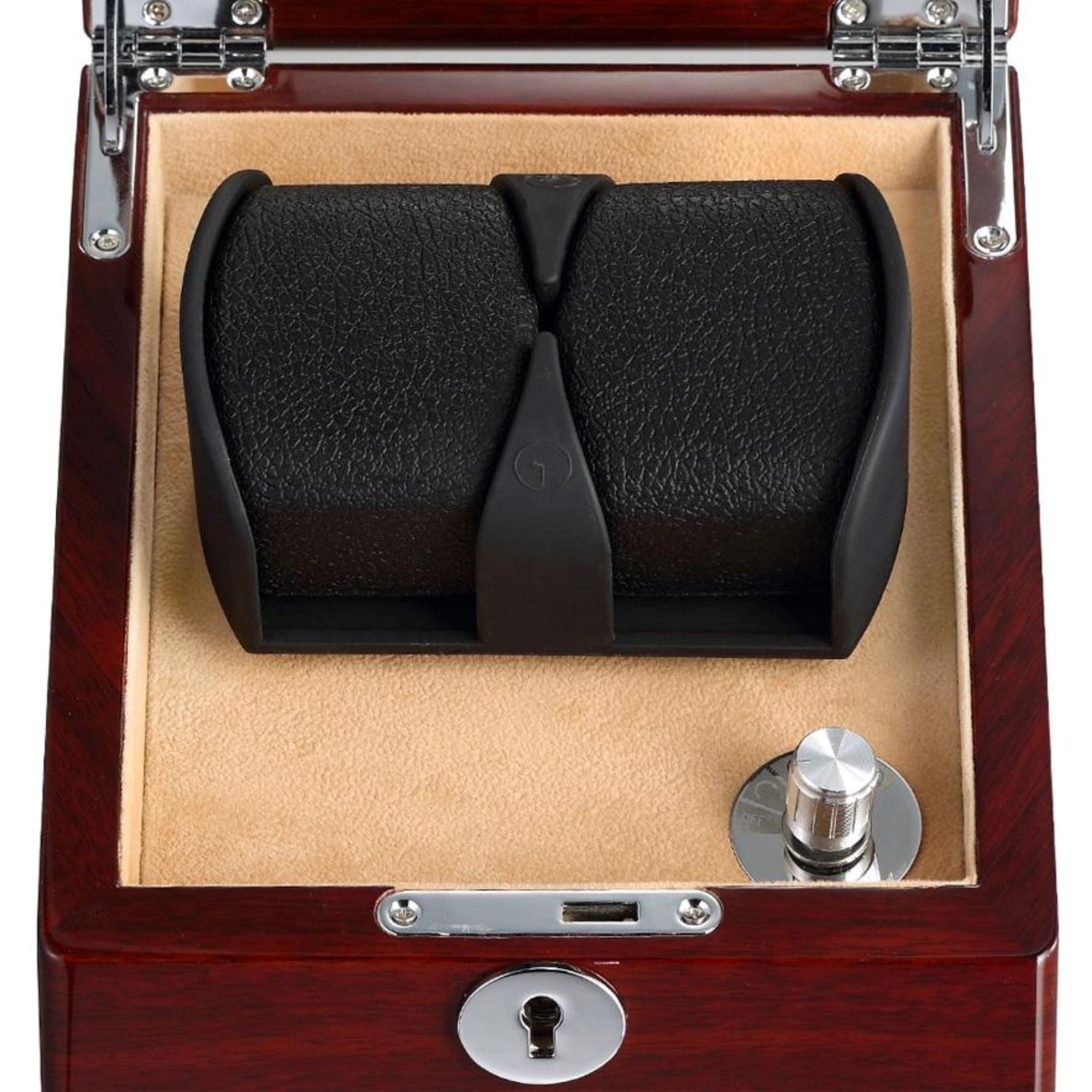 Seconds - Lindeman Mahogany Watch Winder Box for 2 Watches (Single Rotor) Seconds Clinks 