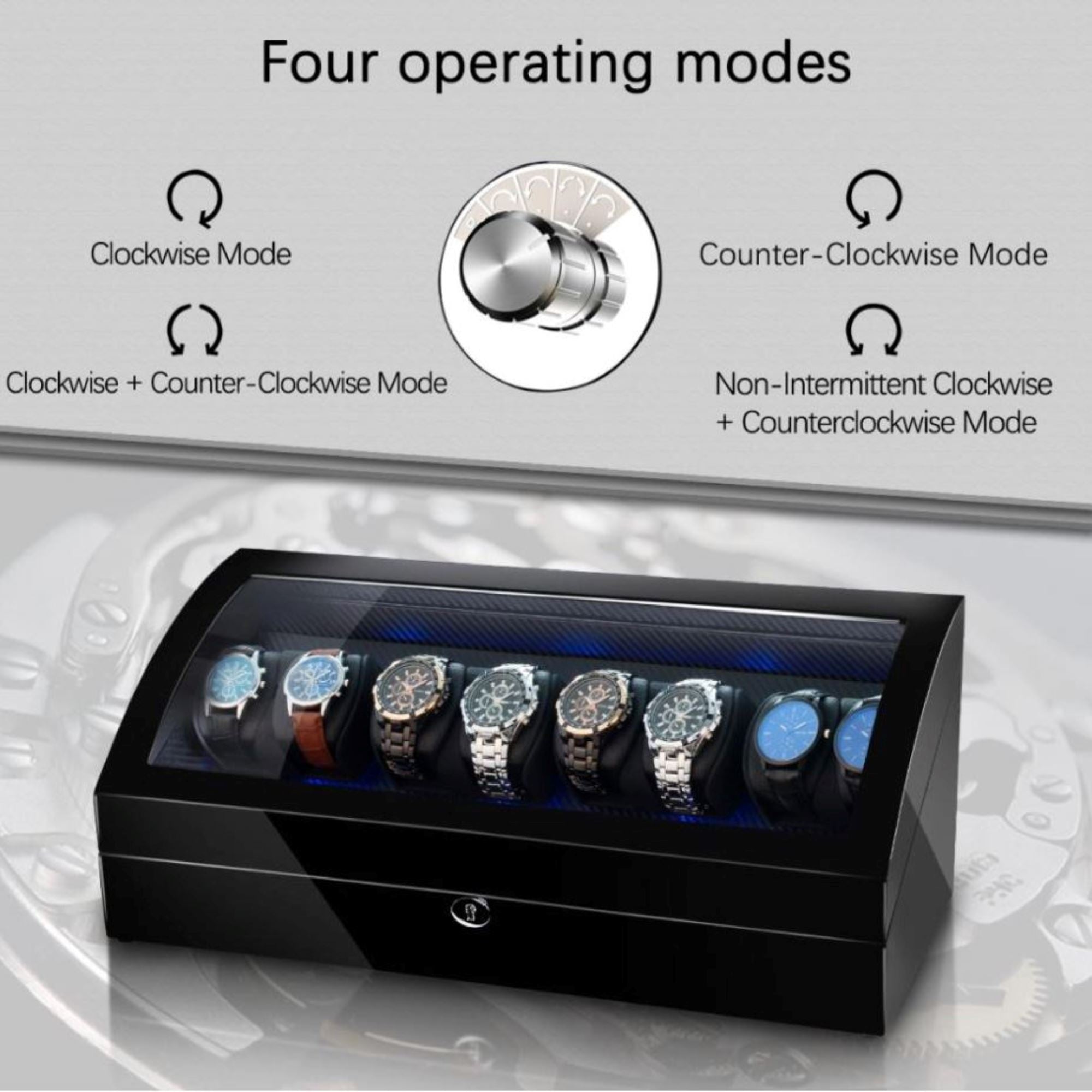 Seconds - Avoca Watch Winder Box for 8 + 8 Watches in Black (d) Seconds Clinks 