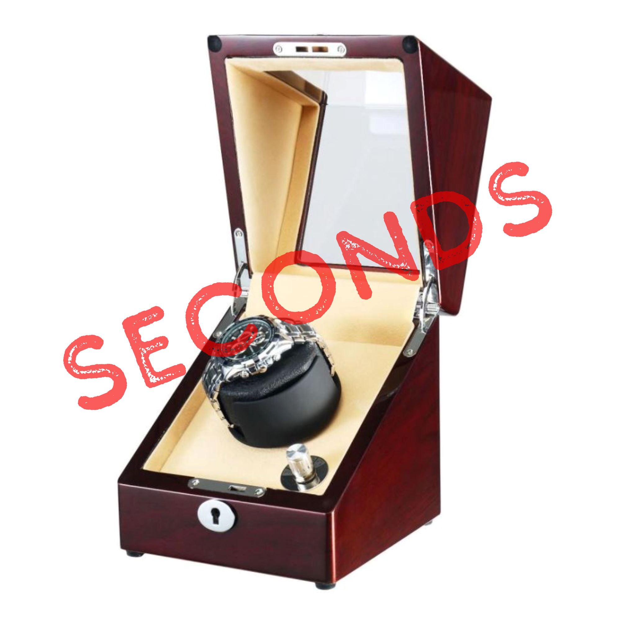 Seconds - Waratah Watch Winder Box for 1 Watch in Mahogany (d) Seconds Clinks 