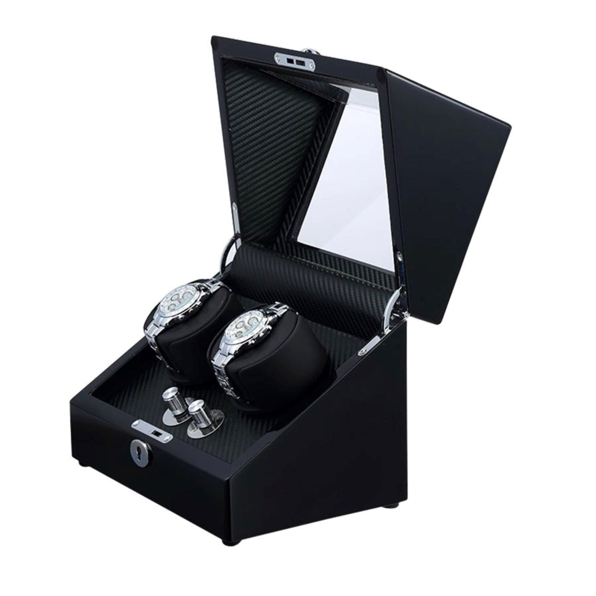 Seconds - Waratah Black Carbon Fibre Watch Winder Box for 2 Watches (c) Seconds Clinks 