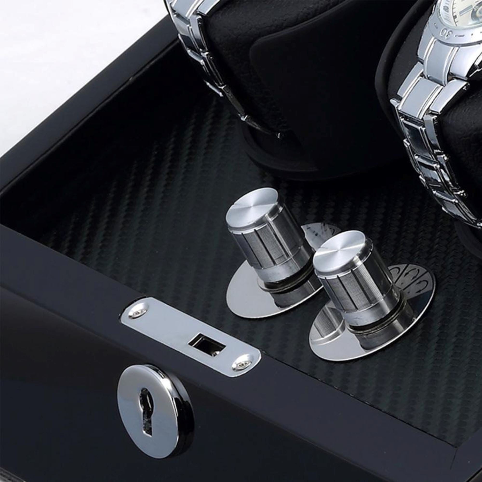 Seconds - Waratah Black Carbon Fibre Watch Winder Box for 2 Watches (c) Seconds Clinks 