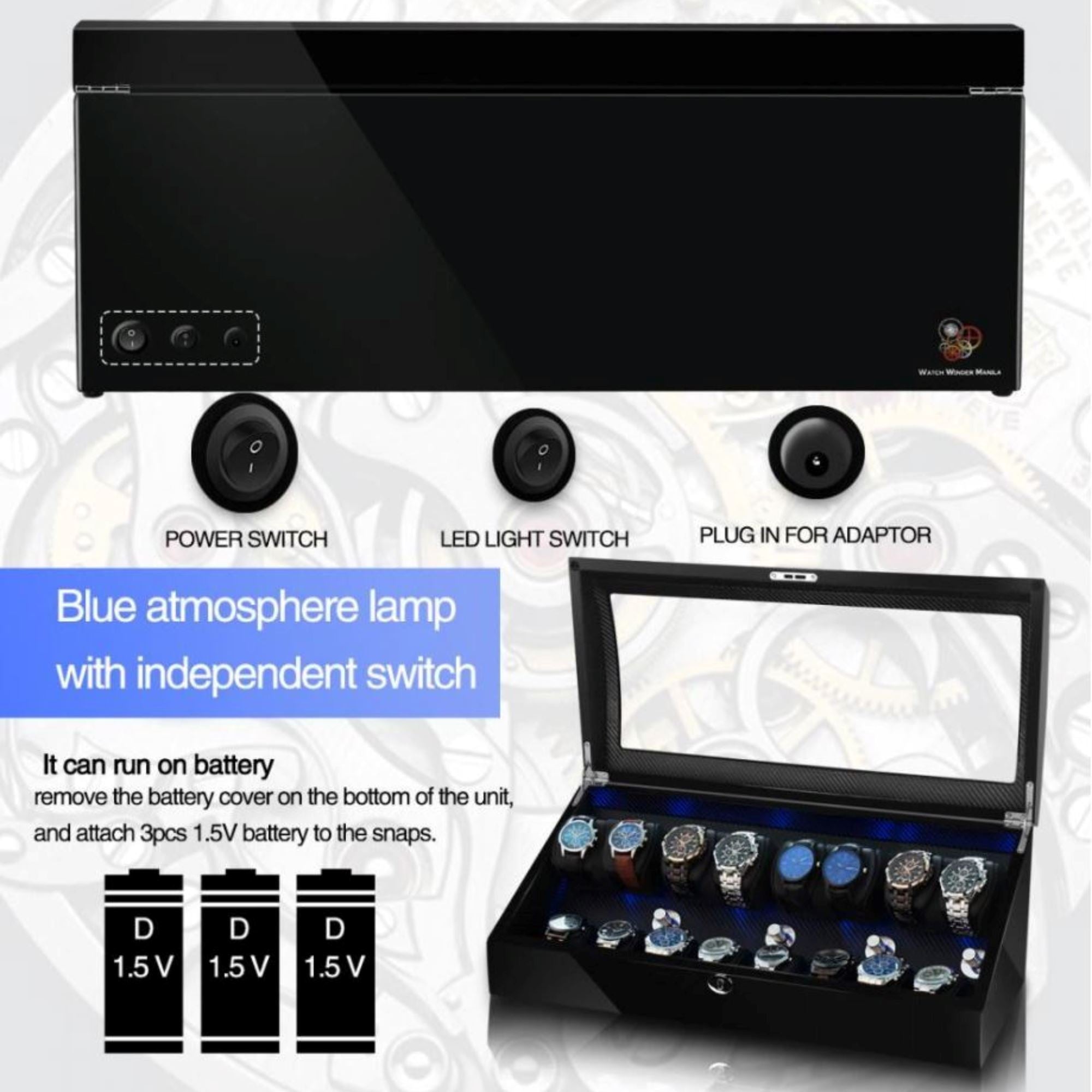 Seconds - Avoca Watch Winder Box for 8 + 8 Watches in Black (e) Seconds Clinks 