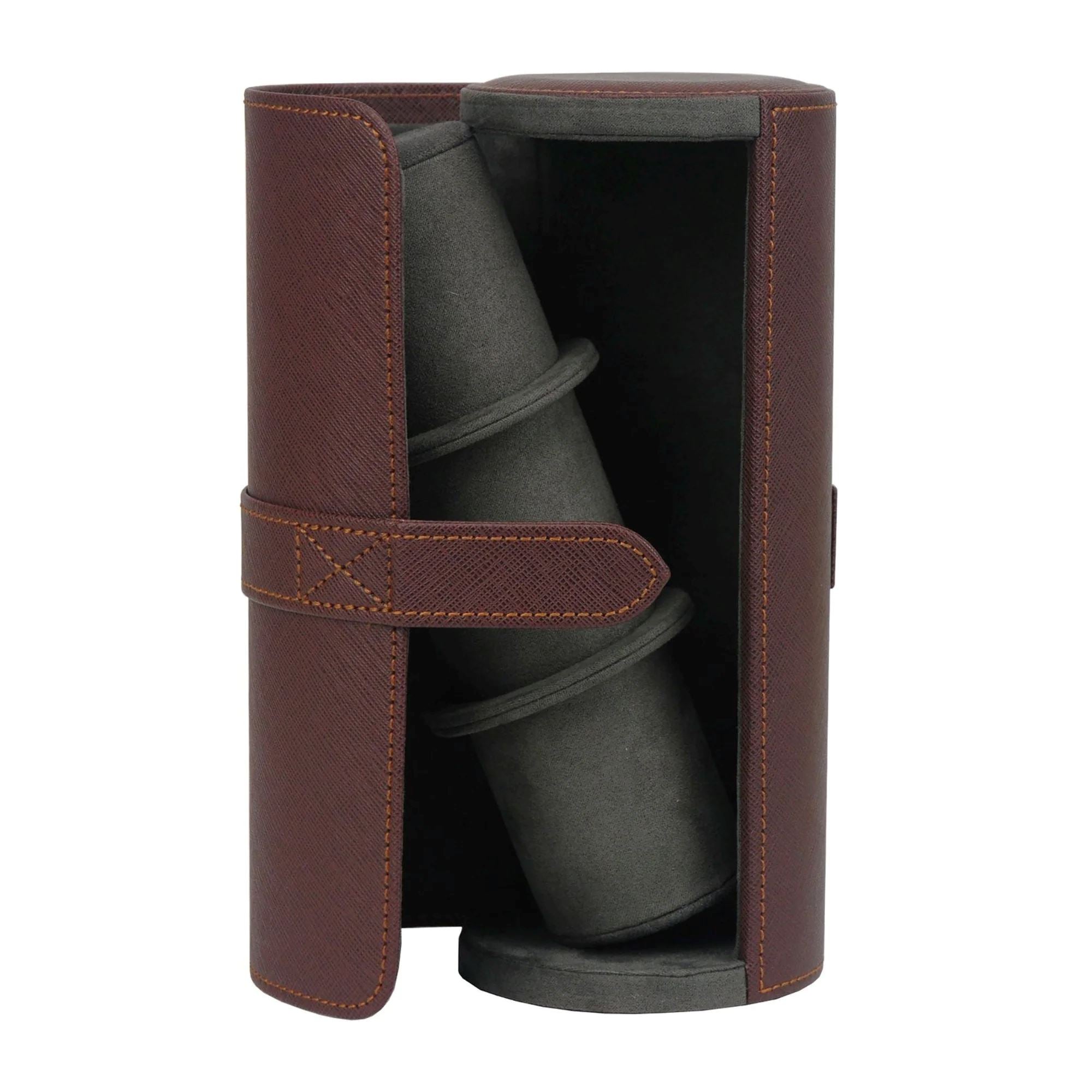 Seconds - Watch Roll Case for 3 in Dark Brown Vegan Leather (b) Seconds Clinks 