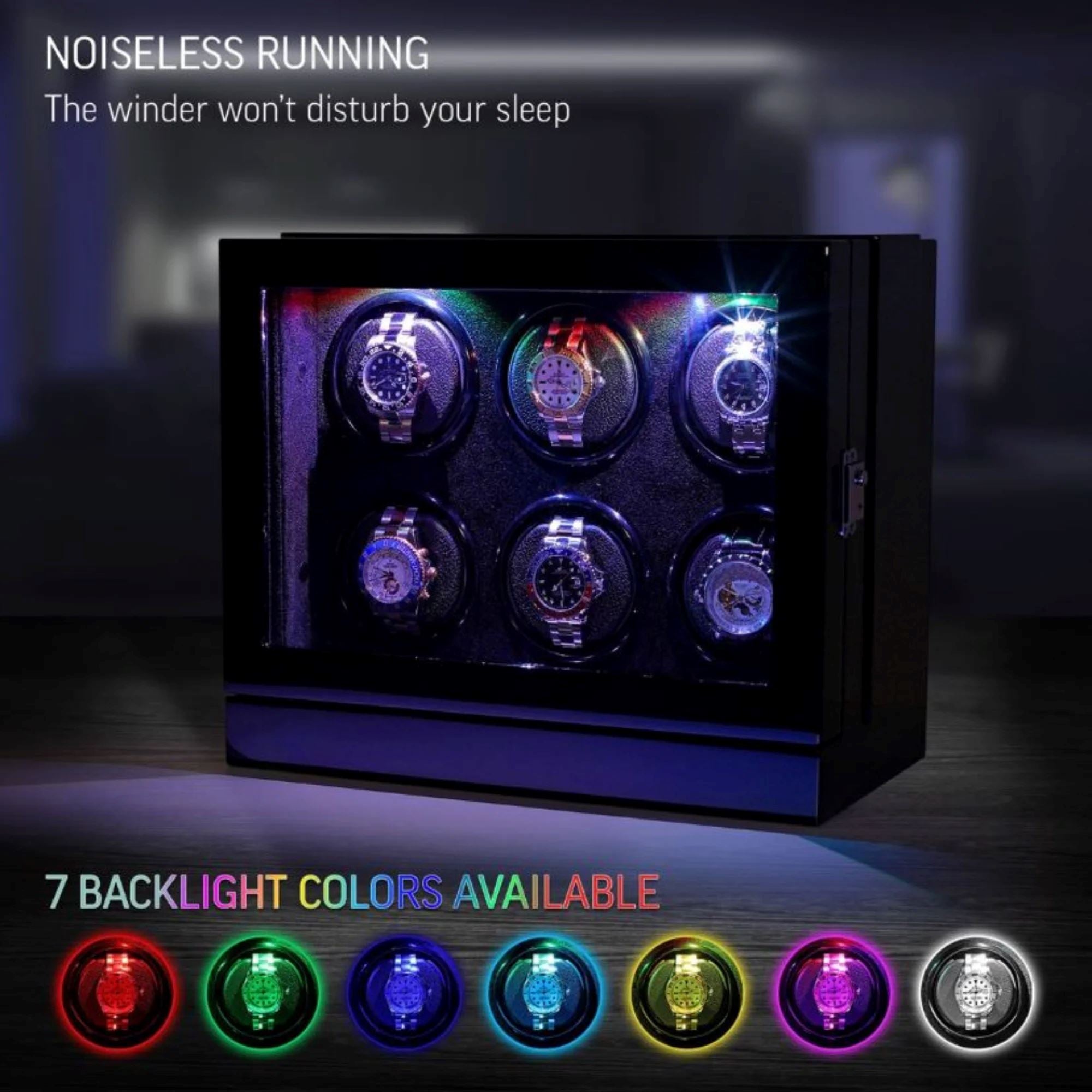Seconds - Sydney Watch Winder Box for 6 Watches in Black (b) Seconds Clinks 
