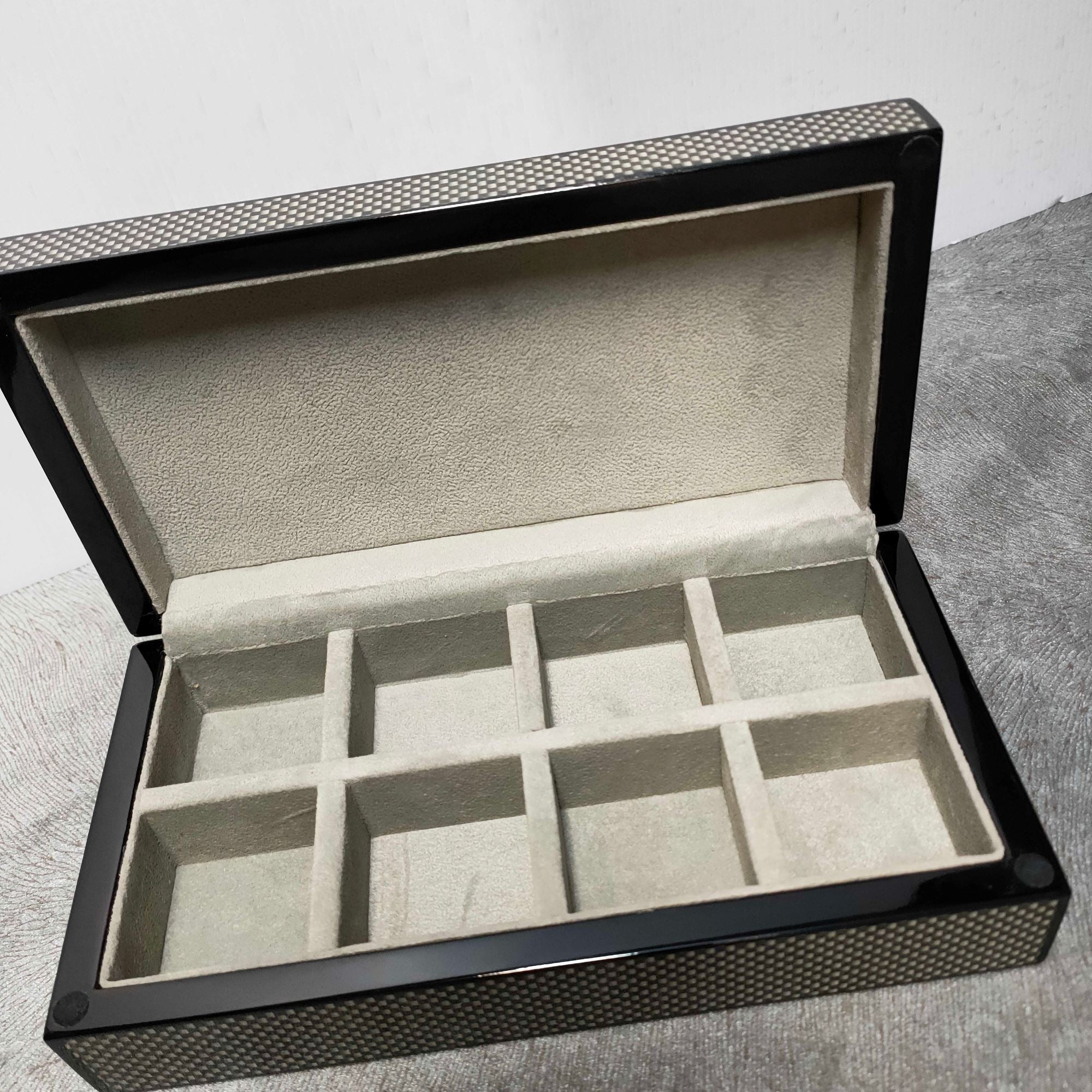 Seconds - 8 Pair Wooden Carbon Fibre Look Storage Box (a) Seconds Clinks 