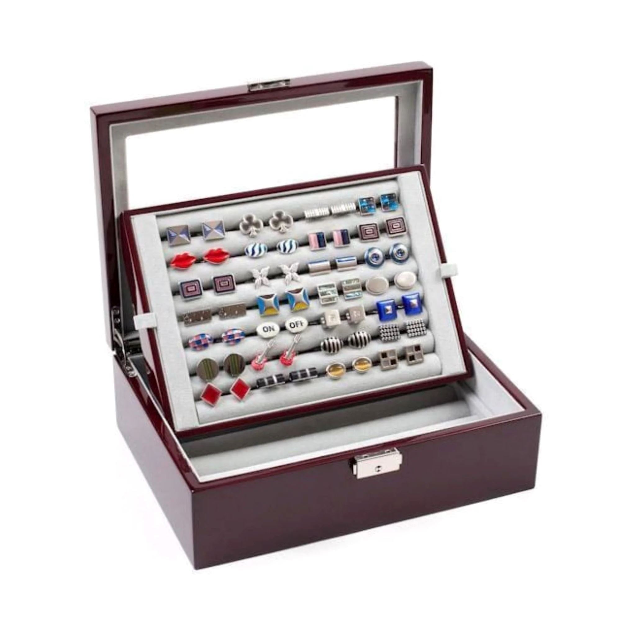 Seconds - 72 Pair Double Decker Mahogany Cufflink Box (b) Seconds Clinks Australia 