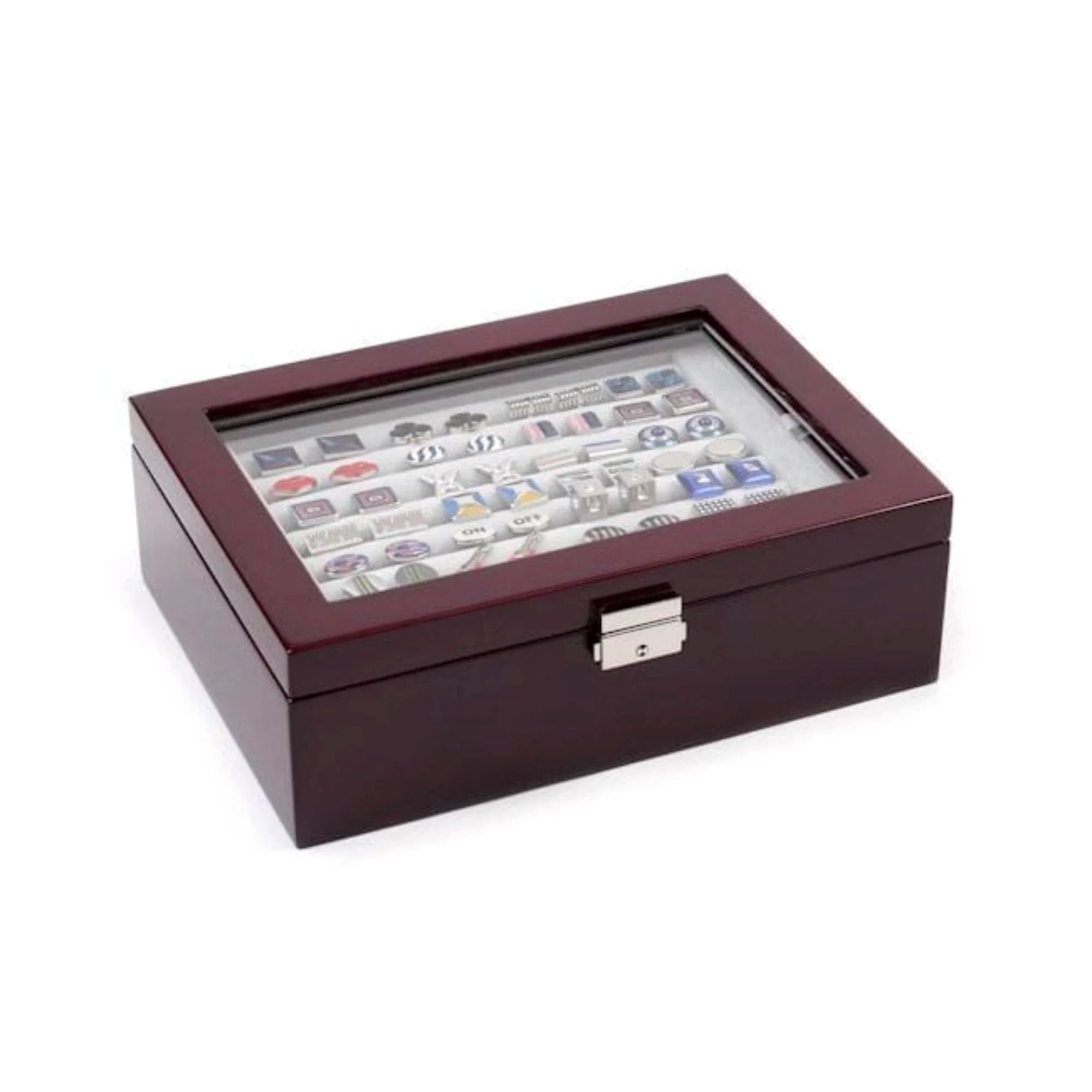 Seconds - 72 Pair Double Decker Mahogany Cufflink Box (b) Seconds Clinks Australia 