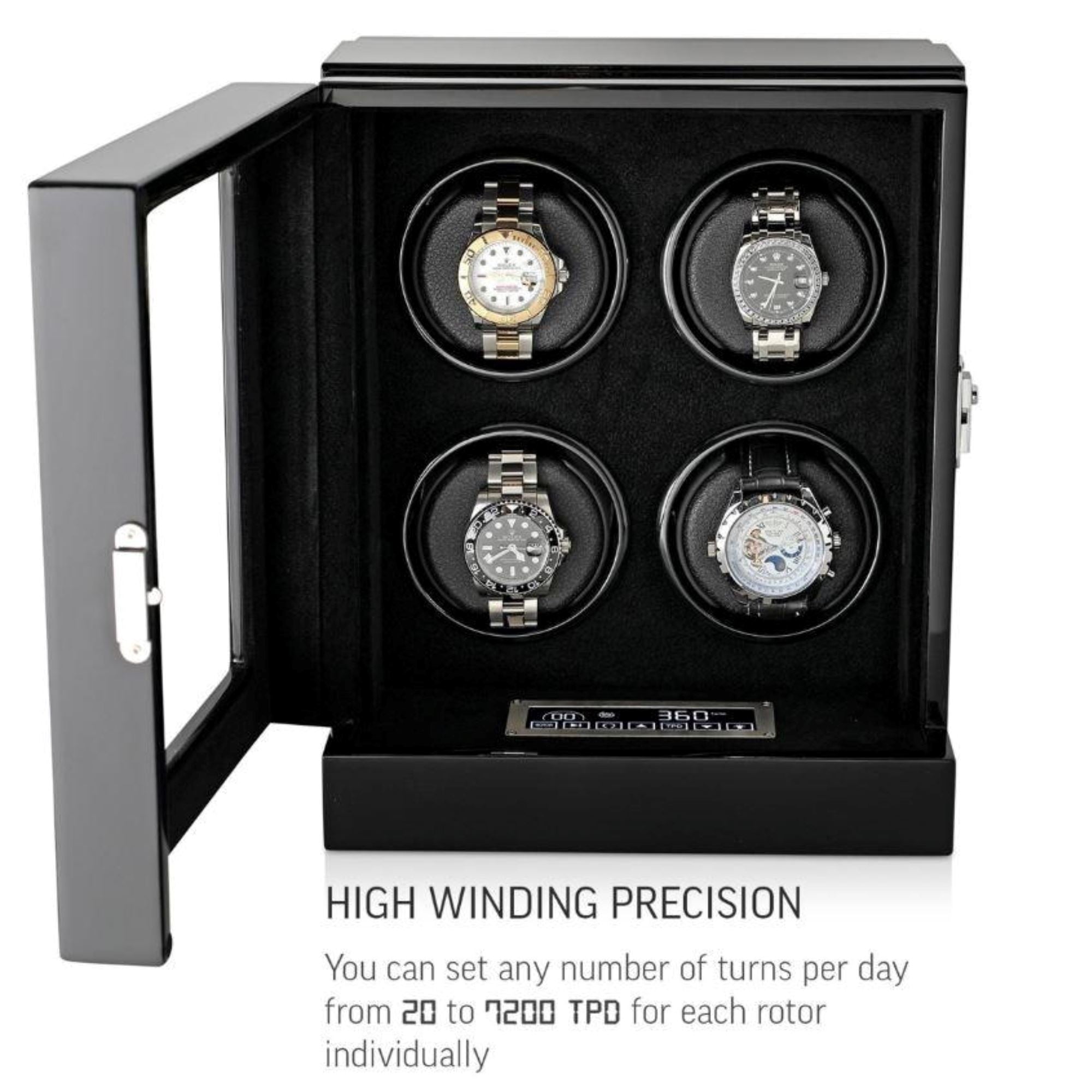 Seconds - Sydney Watch Winder Box for 4 Watches in Black (b) Seconds Clinks 