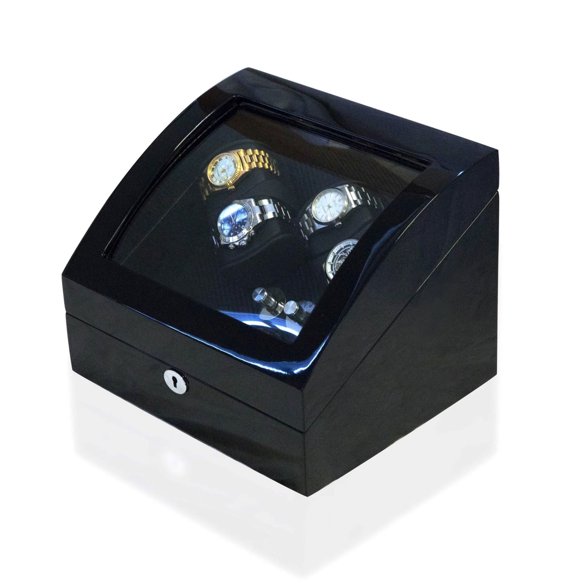 Seconds - Avoca Watch Winder Box 4 + 4 Watches in Black - Carbon Fibre Interior (c) Seconds Clinks 