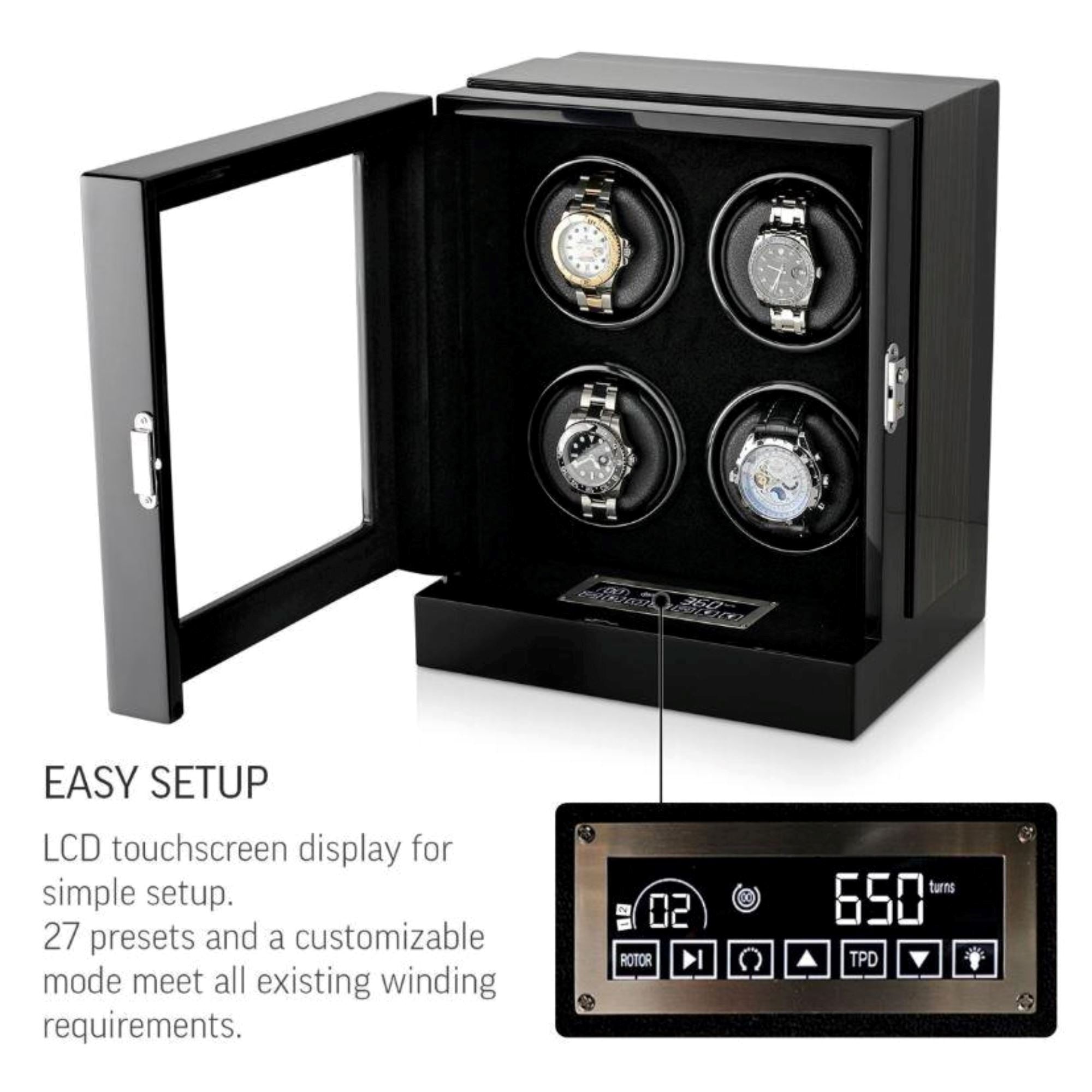 Seconds - Sydney Watch Winder Box for 4 Watches in Black (g) Seconds Clinks 