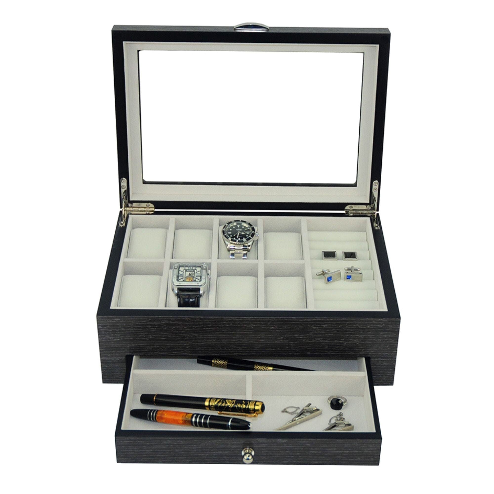 Seconds - Ginko Wooden Cufflink Watch Box with a Drawer (B) Seconds Clinks 