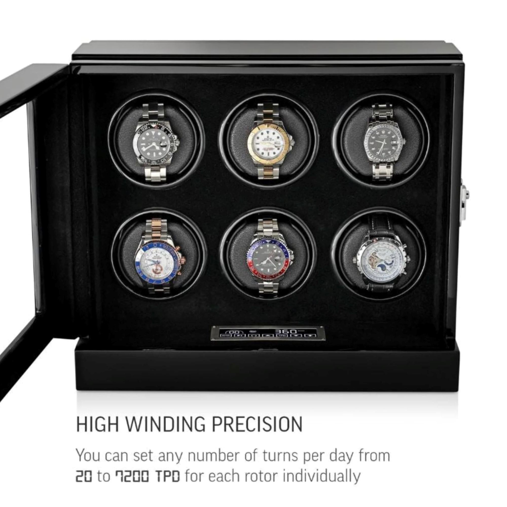 Seconds - Sydney Watch Winder Box for 6 Watches in Black (g) Seconds Clinks 