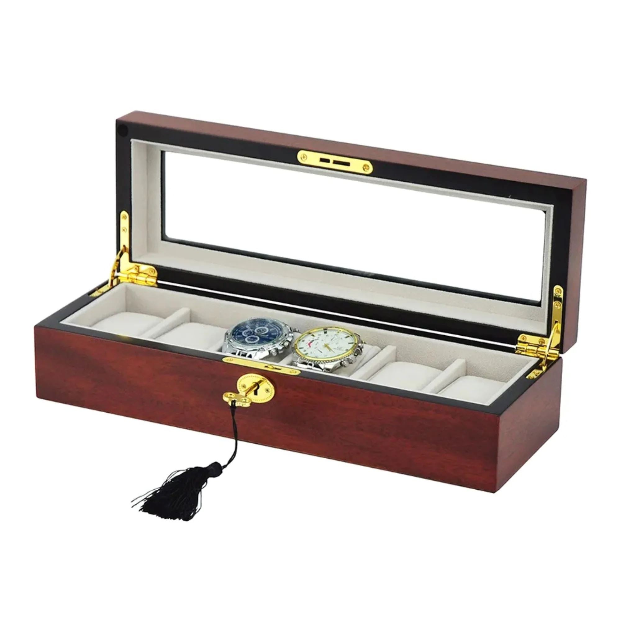 Seconds - 6 Slots Wooden Watch box with glass window Seconds Clinks 