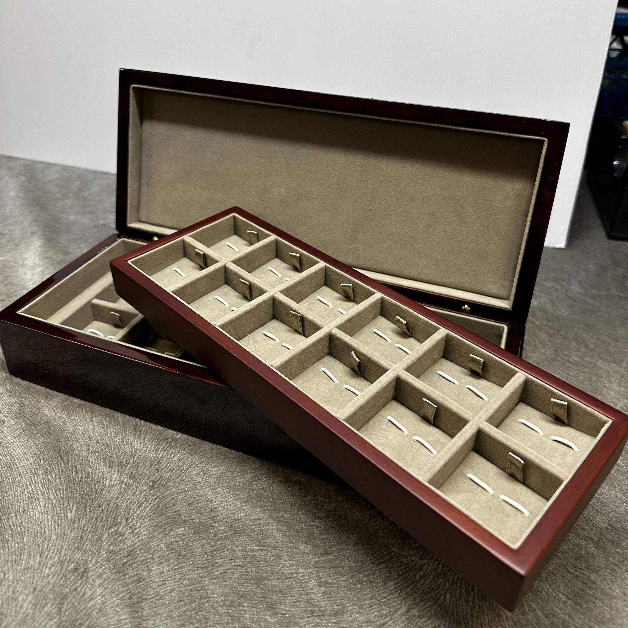 Seconds - Camphor Burl Wood 24 Cufflink Box Seconds Clinks 