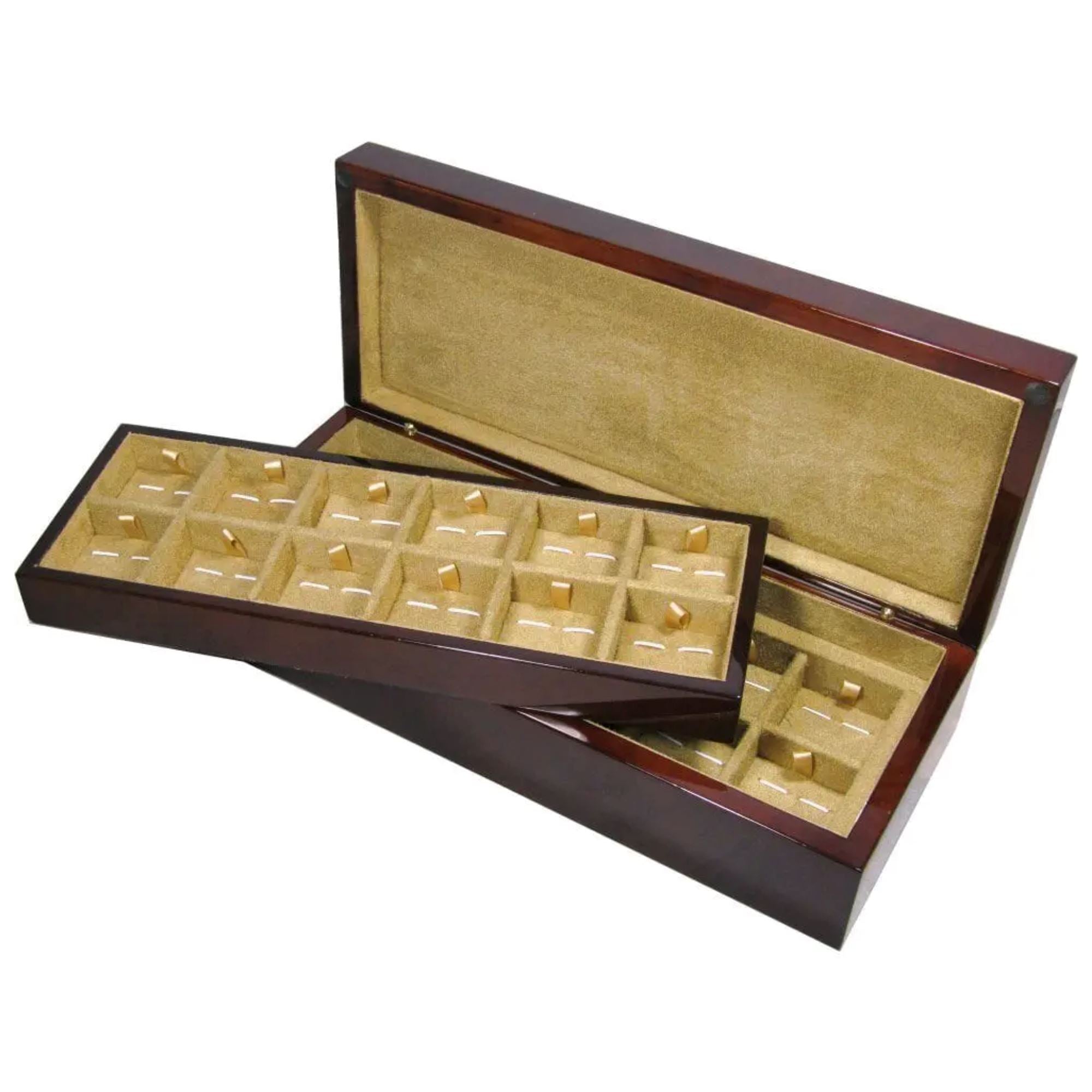 Seconds - Camphor Burl Wood 24 Cufflink Box Seconds Clinks 