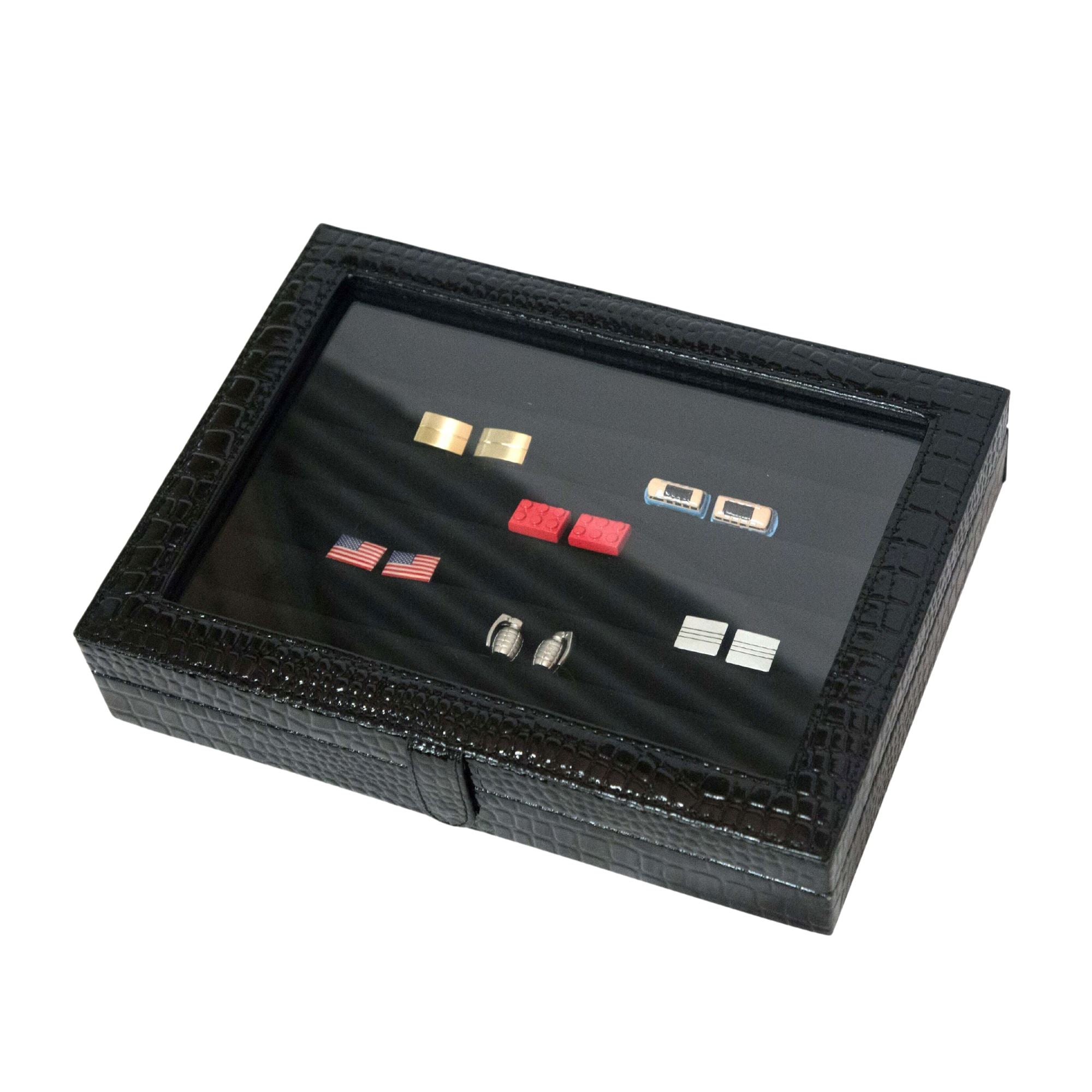 Seconds - 36 Pair Bonded Leather Black Croco Cufflink Box Seconds Clinks Australia 