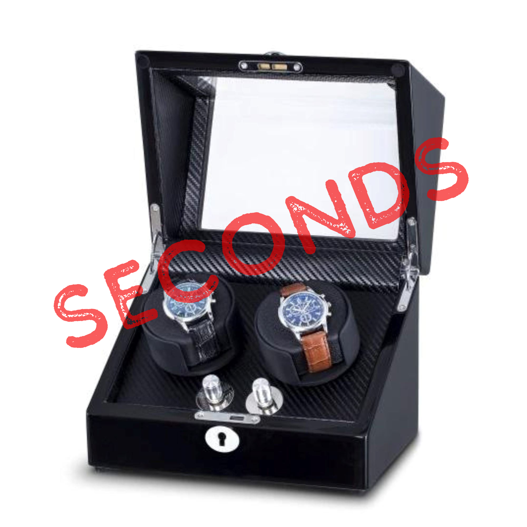 Seconds - Waratah Black Carbon Fibre Watch Winder Box for 2 Watches (J)
