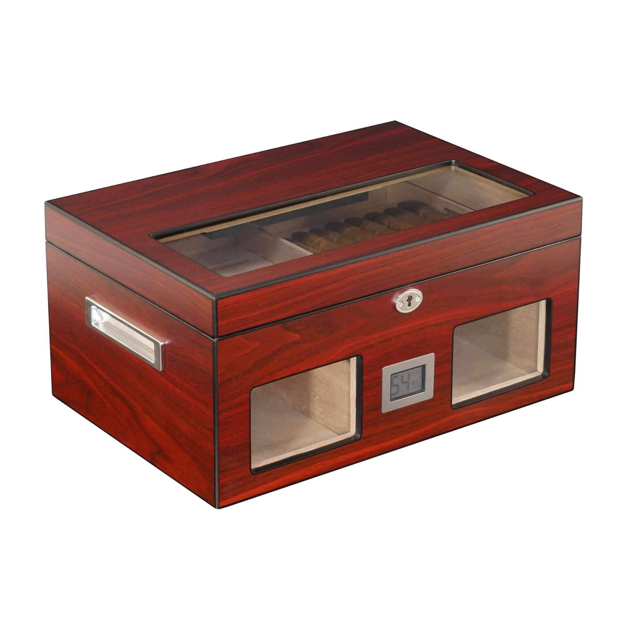 Seconds - 100 CT Cherry Wooden Cigar Humidor Box with Digital Hygrometer