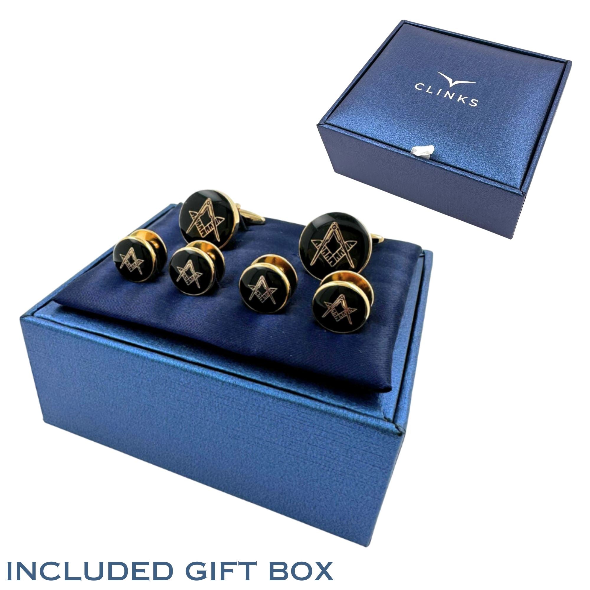 Gold Round Onyx Cufflinks and Stud Set Stud Sets Clinks Australia 