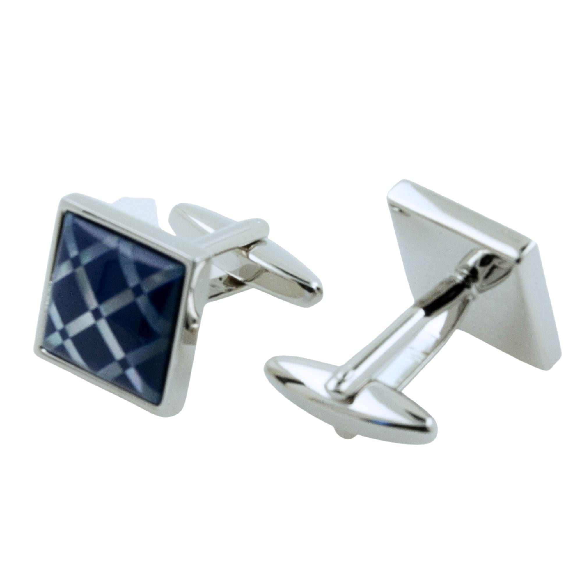 Navy Blue Tile on Mother of Pearl Cufflinks Classic & Modern Cufflinks Clinks Australia 