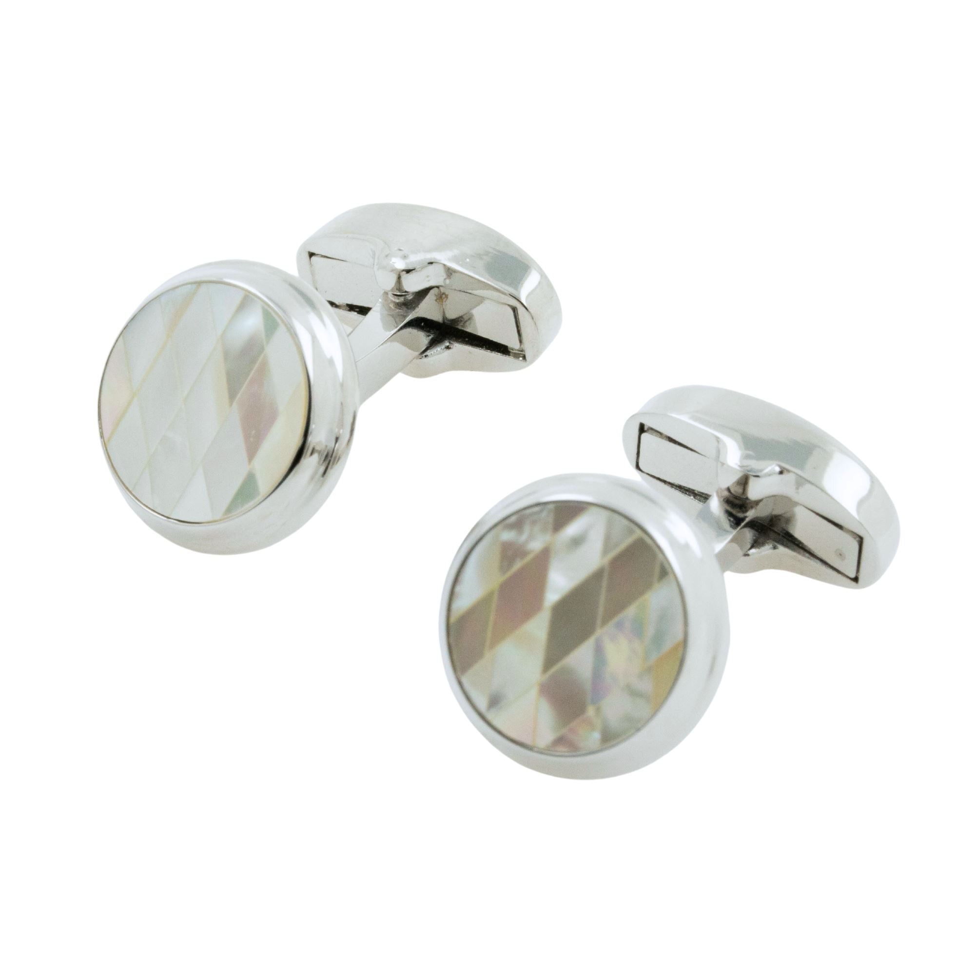 Diamond Mosaic Mother of Pearl Cufflinks in Round Silver Classic & Modern Cufflinks Clinks Australia 