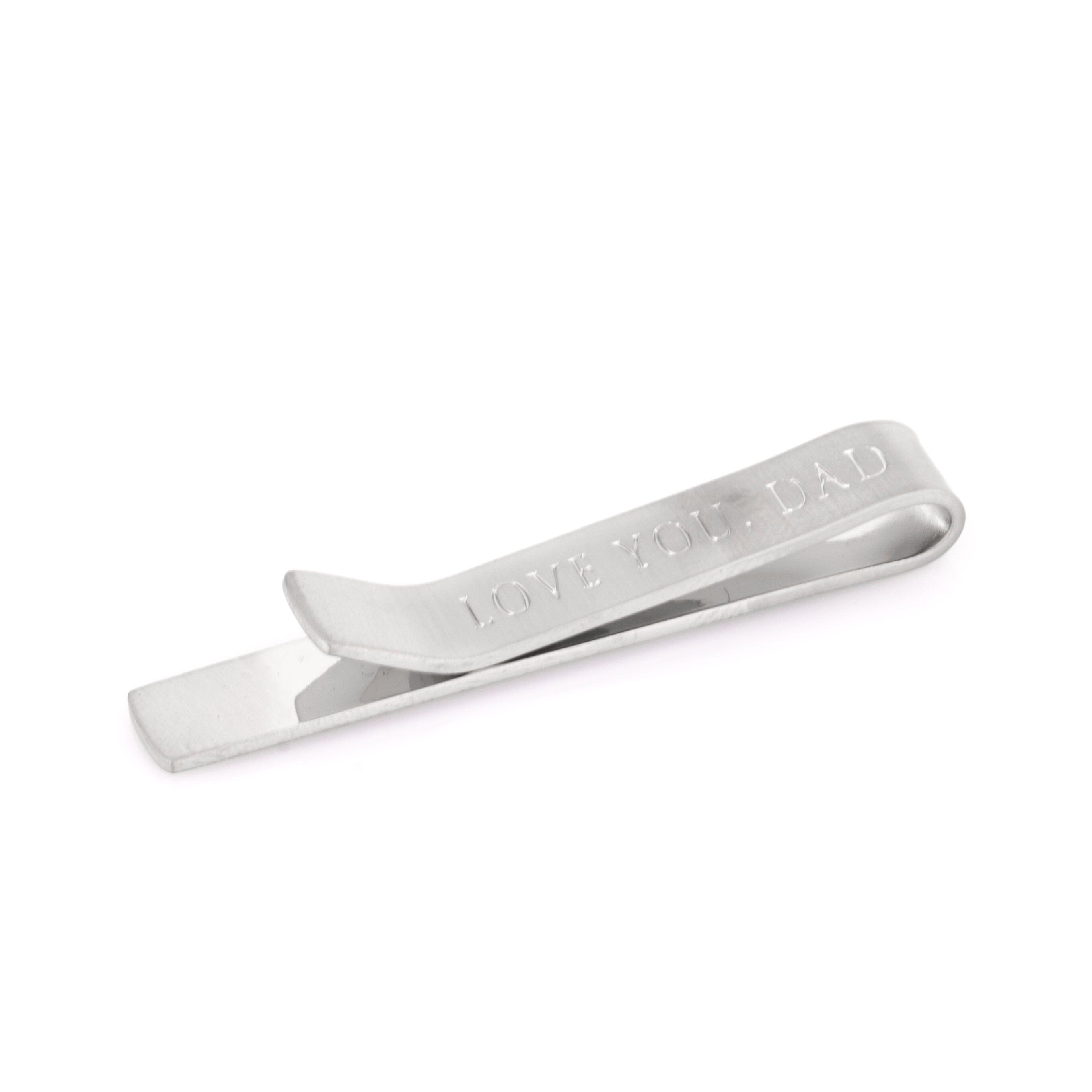 Brushed Silver "Love You, Dad" Tie Clip Tie Clips Clinks 